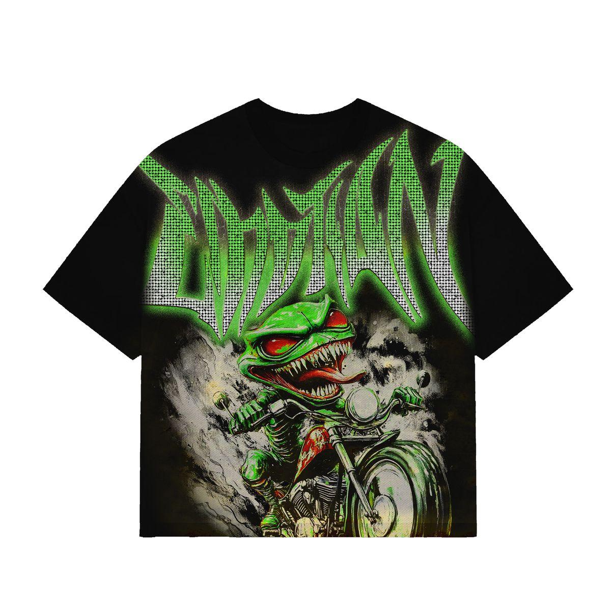 Mixed Emotion "Goblin" Rhinestone Black & Green Tee