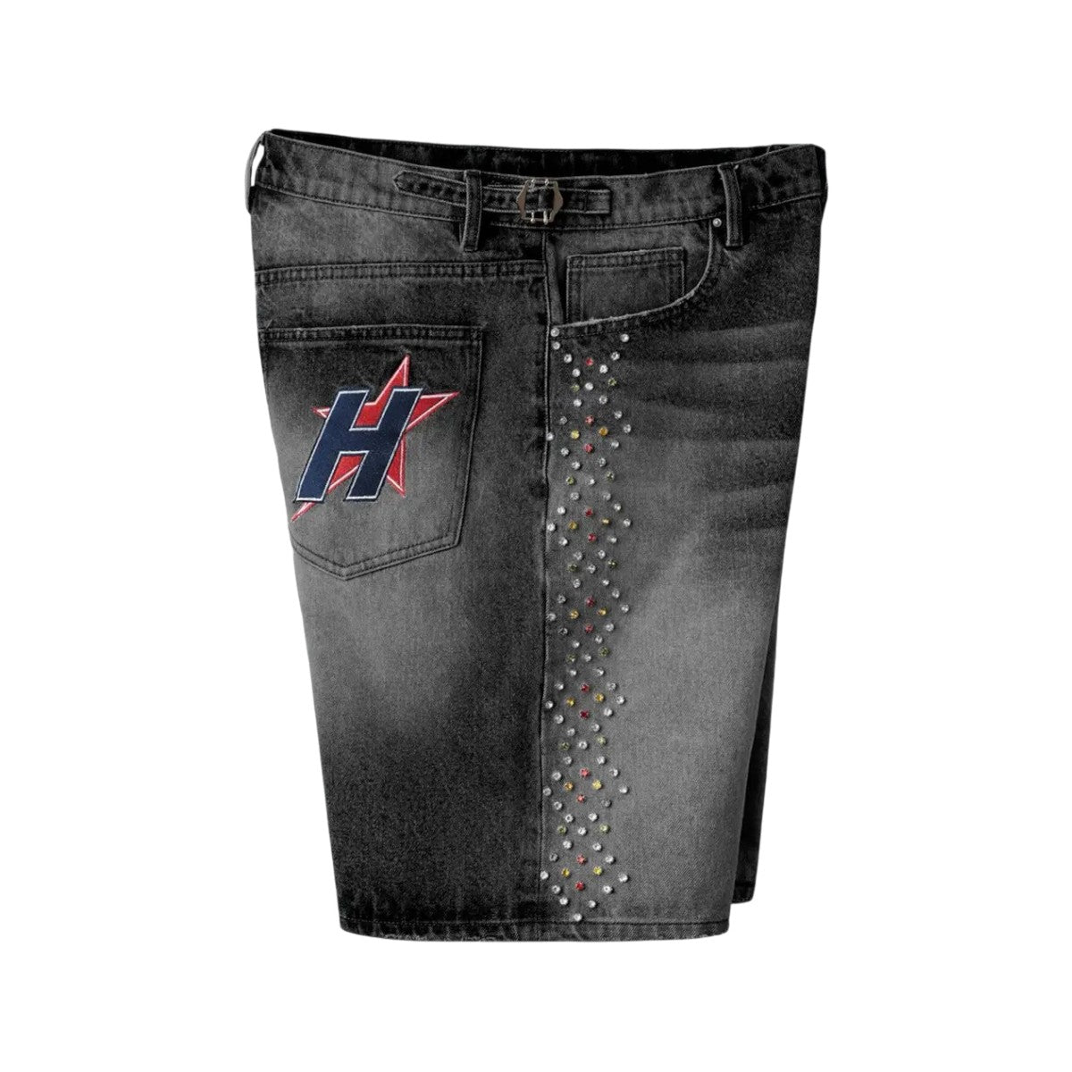 HMDD 'H-Star Crystal' Black Jean Shorts
