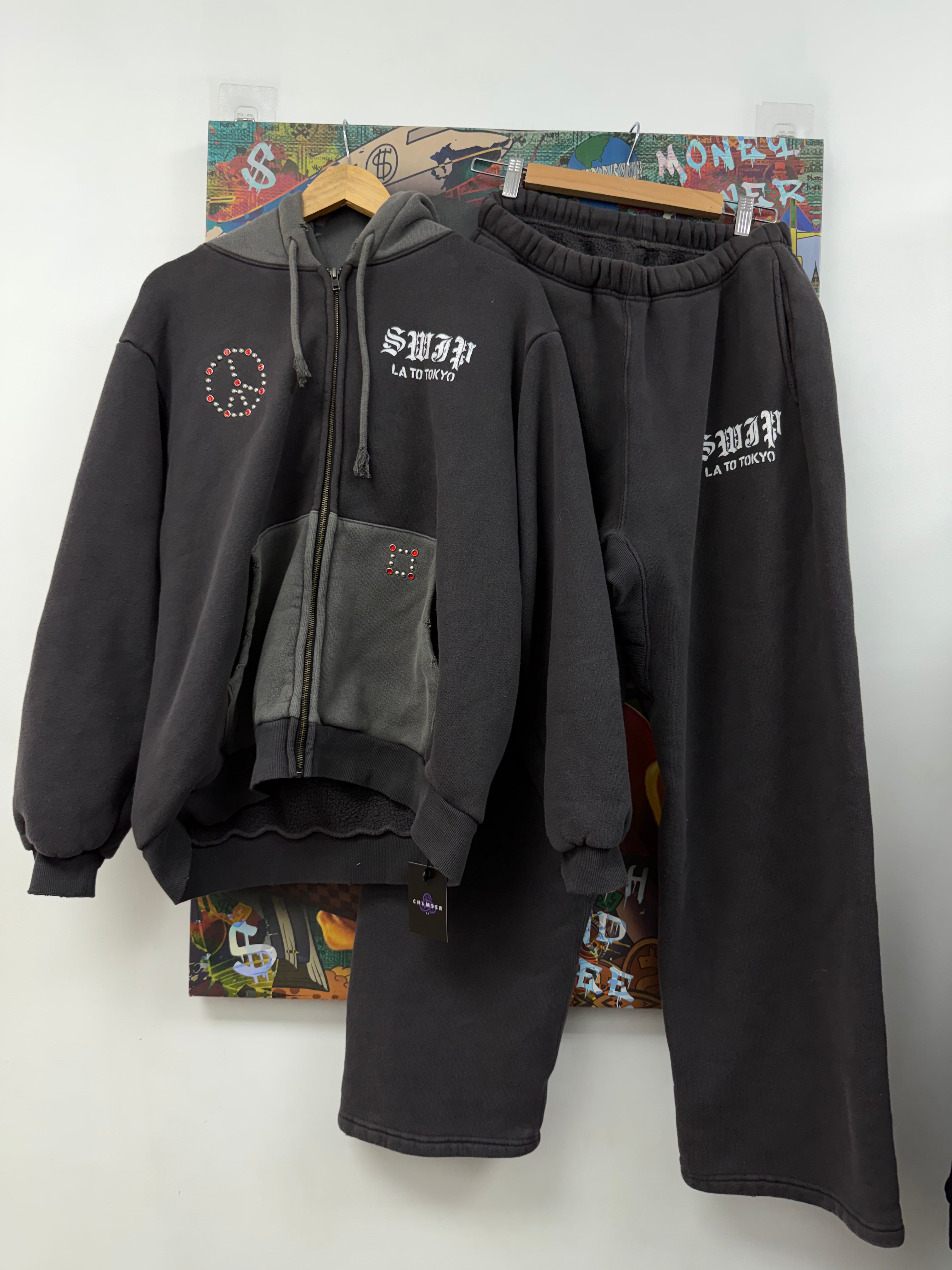 SWJP Studded Distressed Peace Sweatsuit