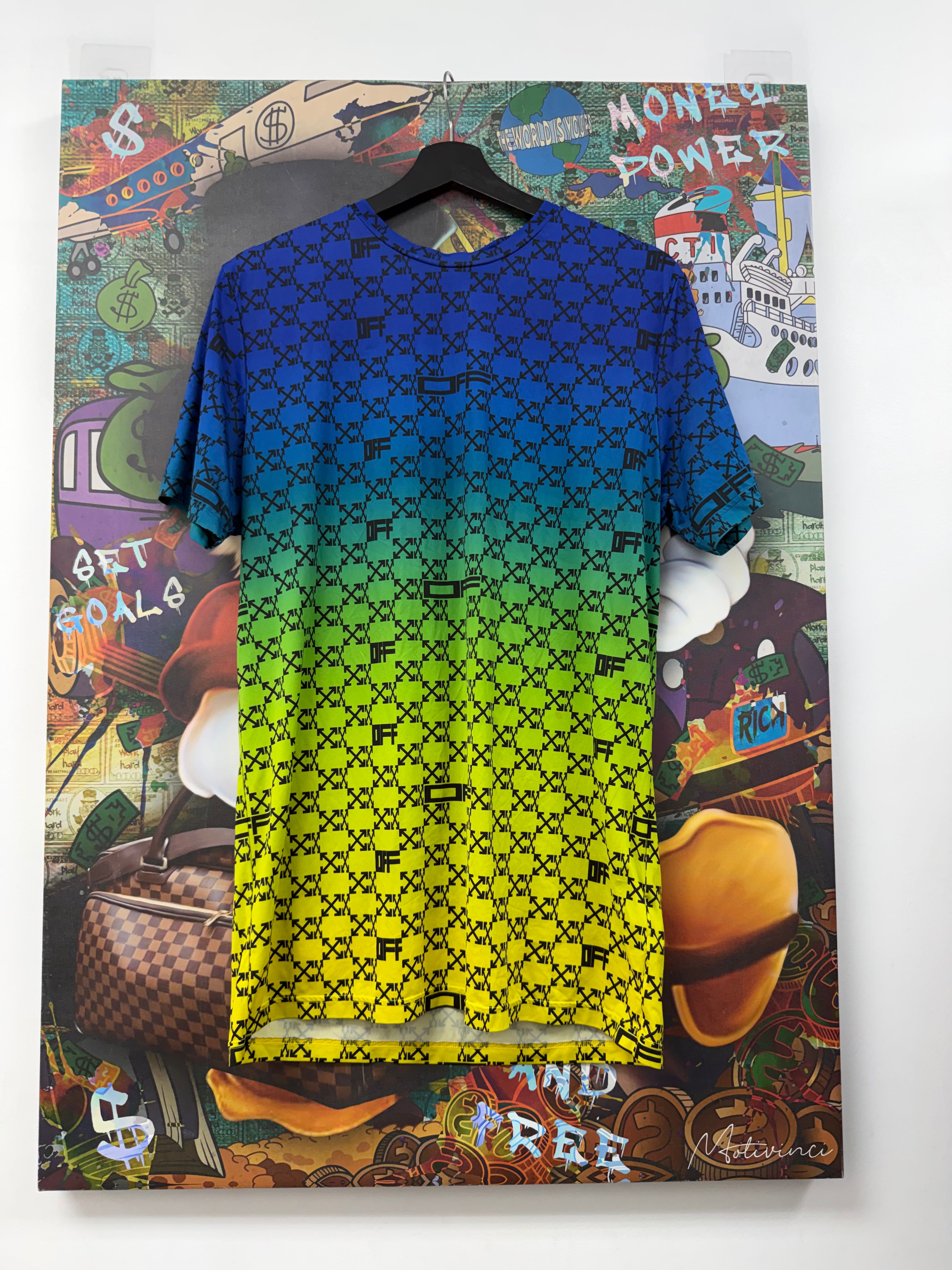 Off White Blue Yellow Green All Over Gradient Tee