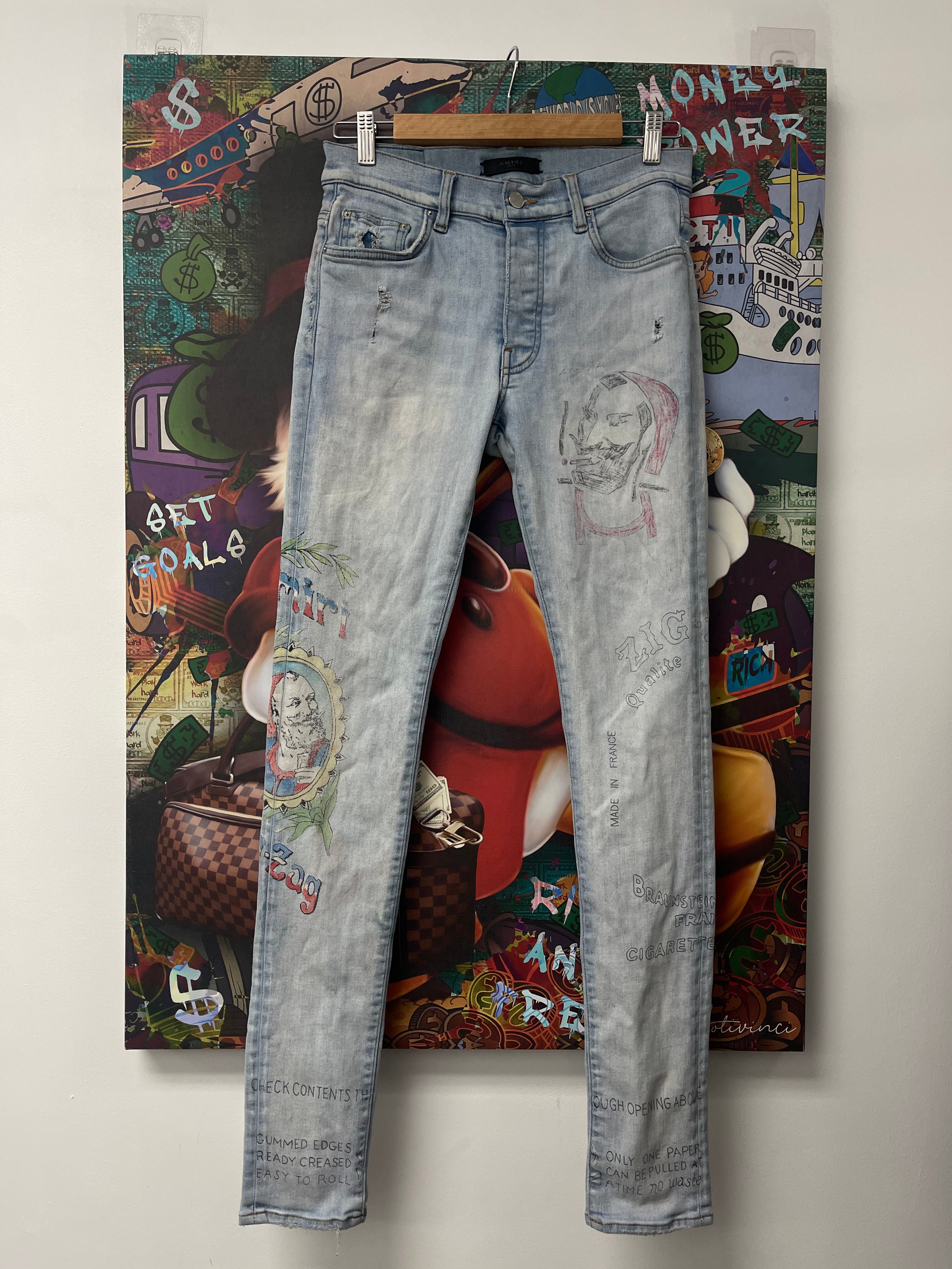 Amiri Light Wash Zig Zag Wes Lang Jeans Used 30