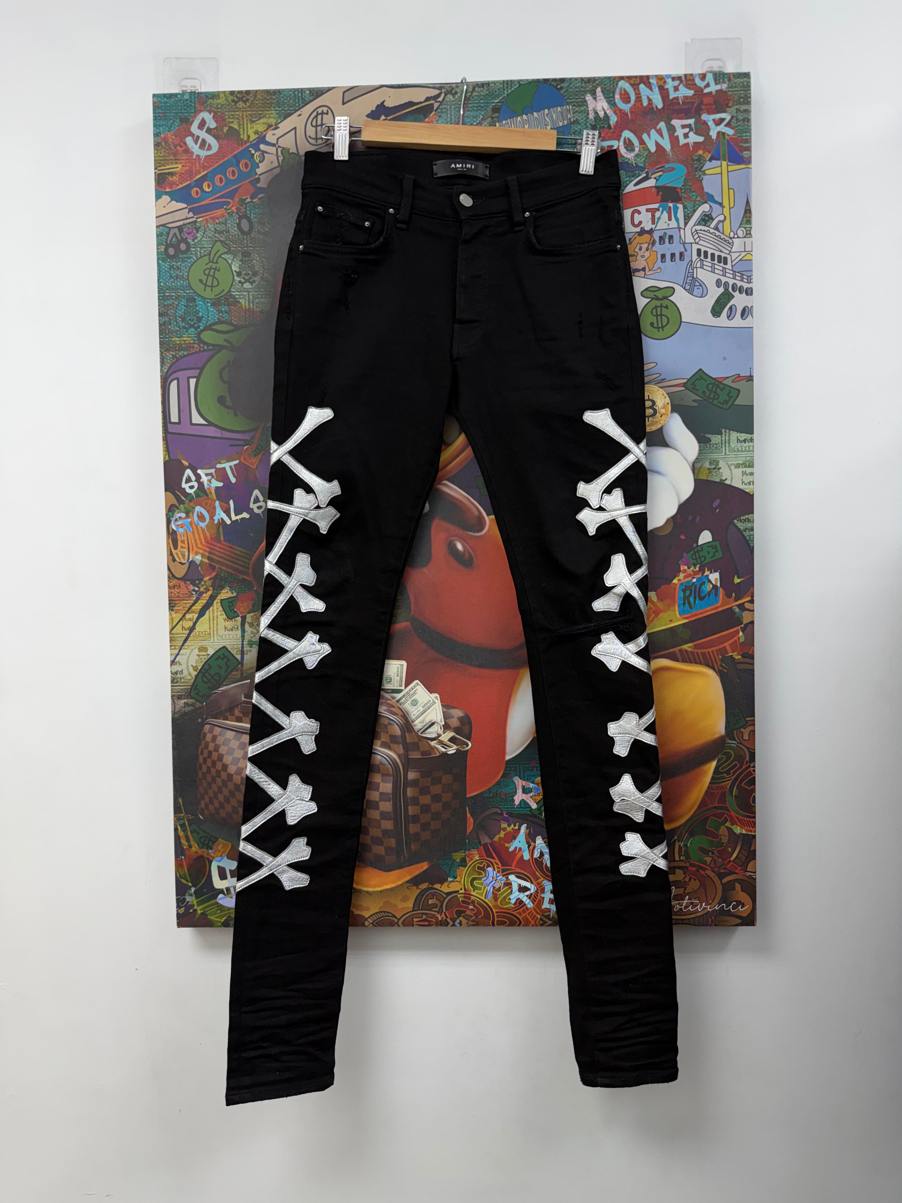 Amiri Black Silver Bones Jeans