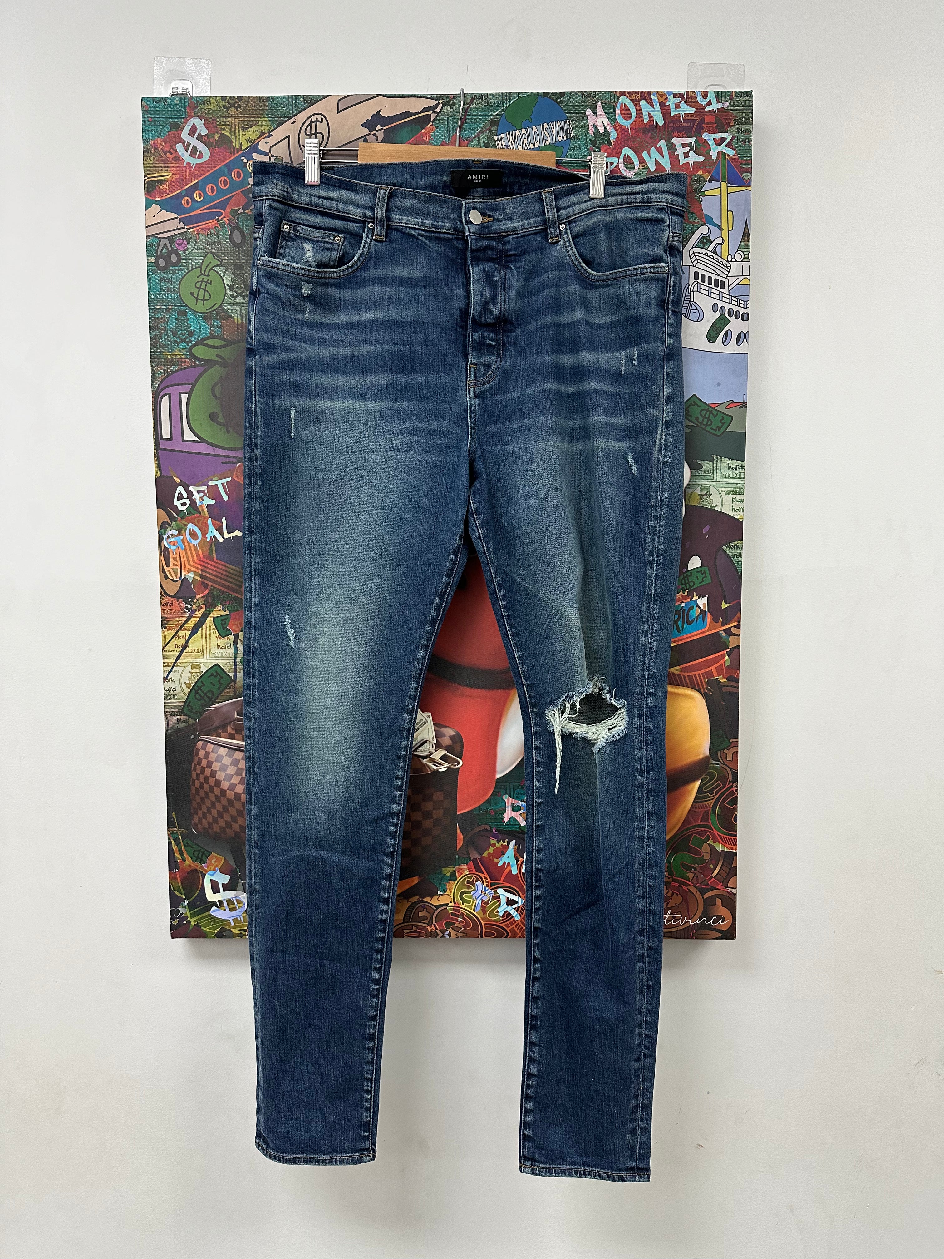 Amiri Jeans Thrasher Blue Ripped Used 40