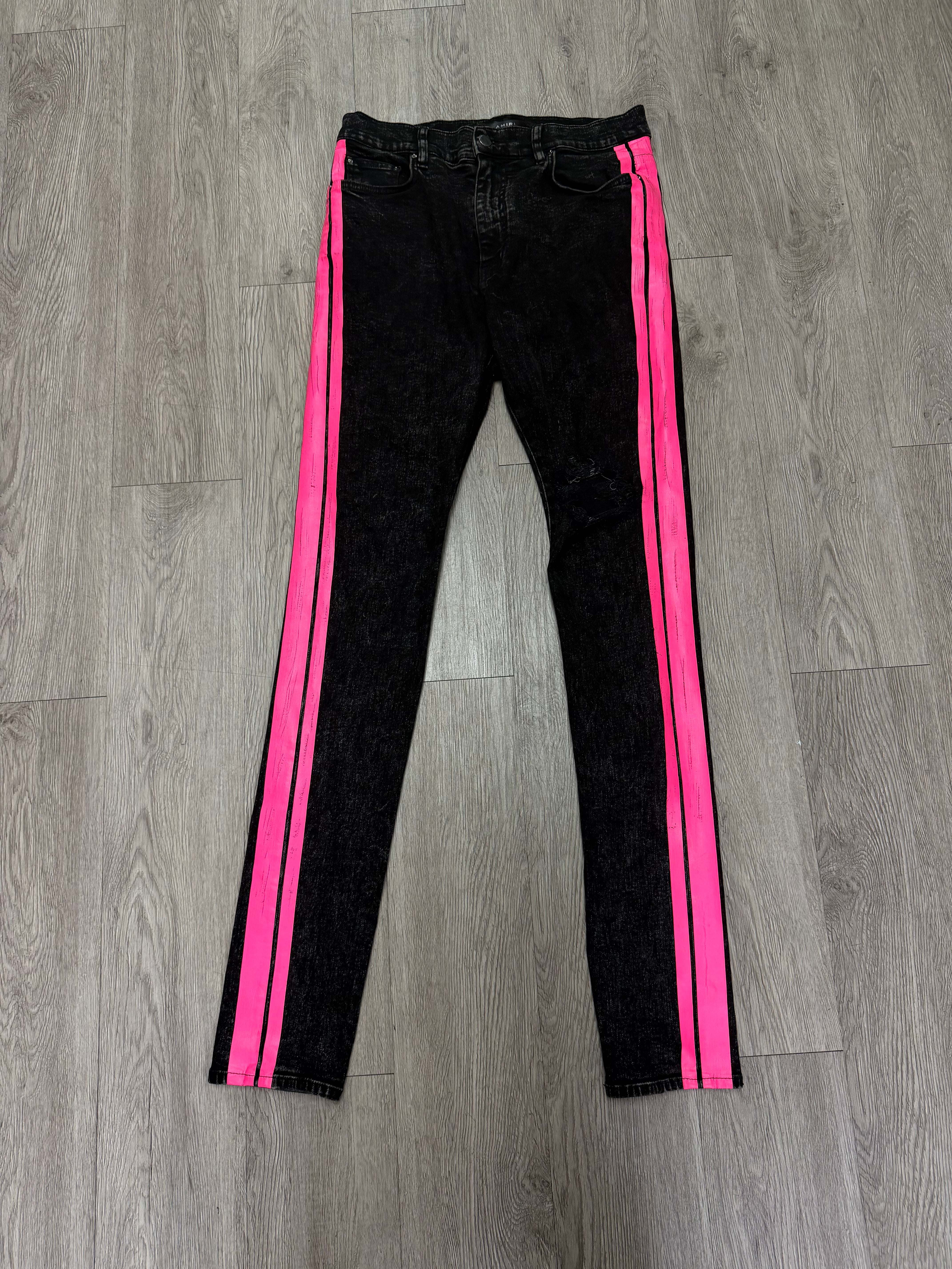 Amiri Black Wash Pink Stripe Jeans