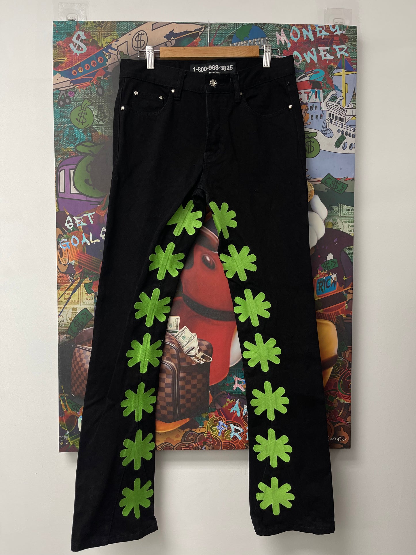 LOSTSHDWS Black Green Denim Jeans Used