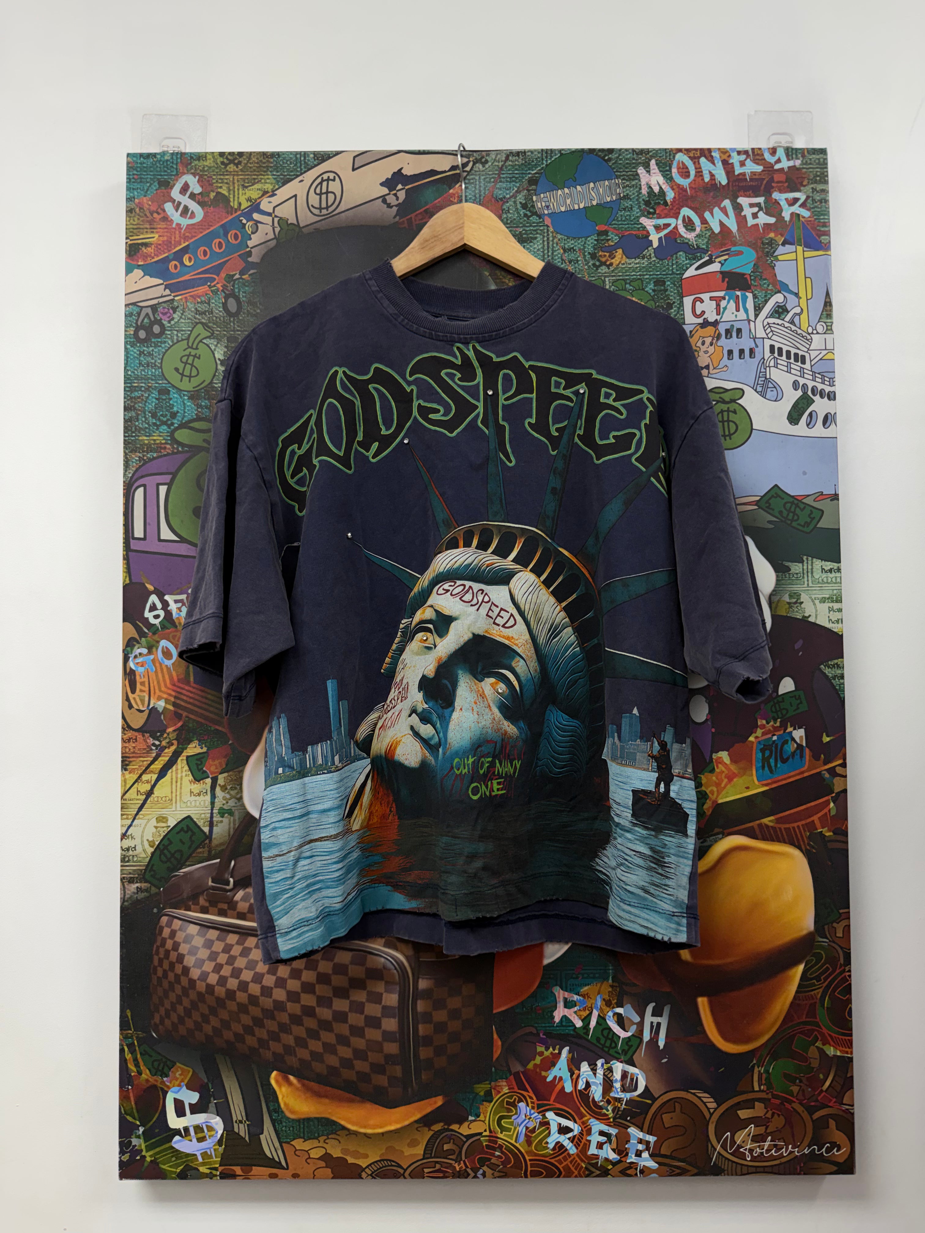 Godspeed Navy Sunken Liberty Rhinestone Tee