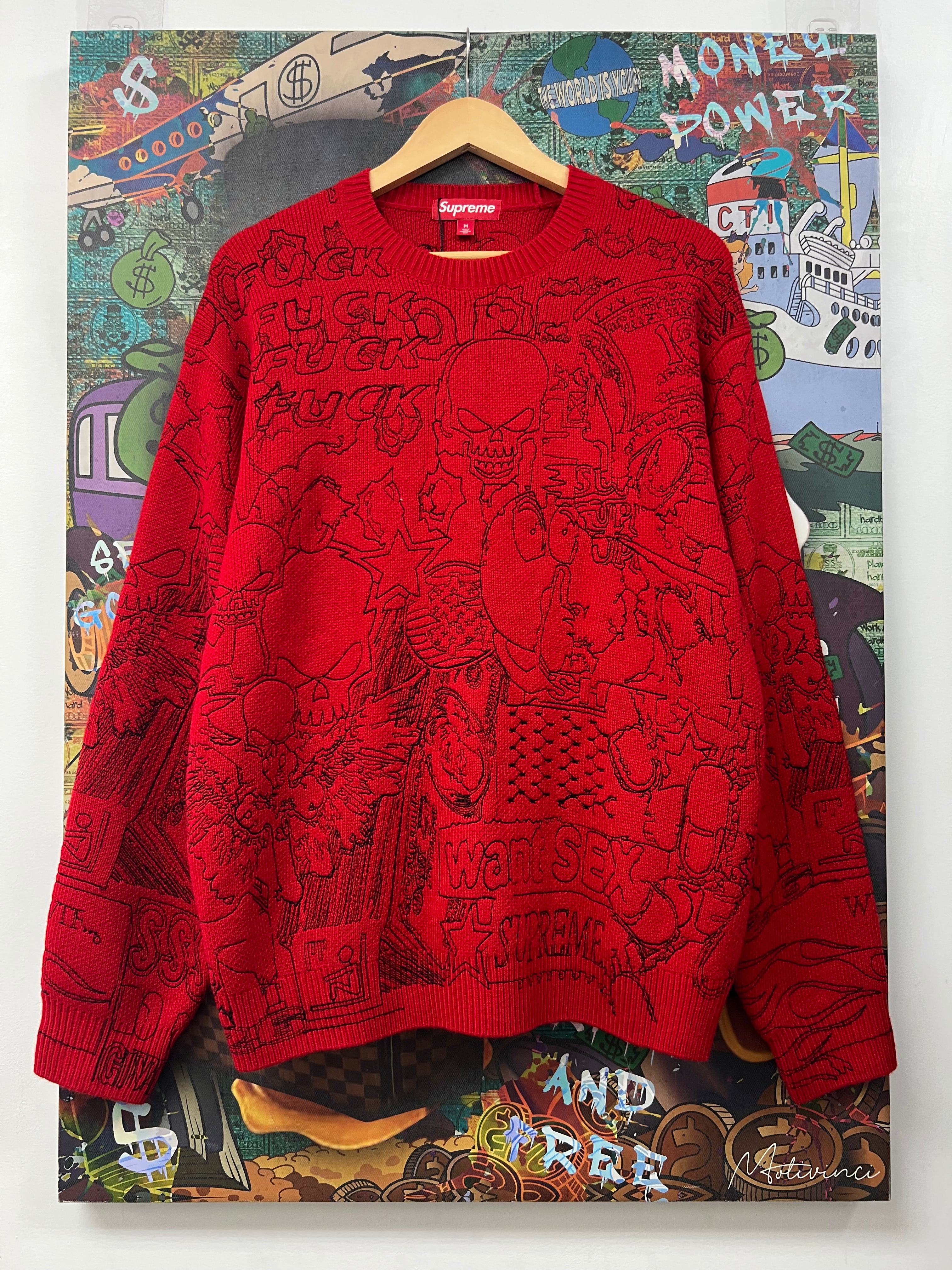 Supreme Collage Embroidered Red Crewneck