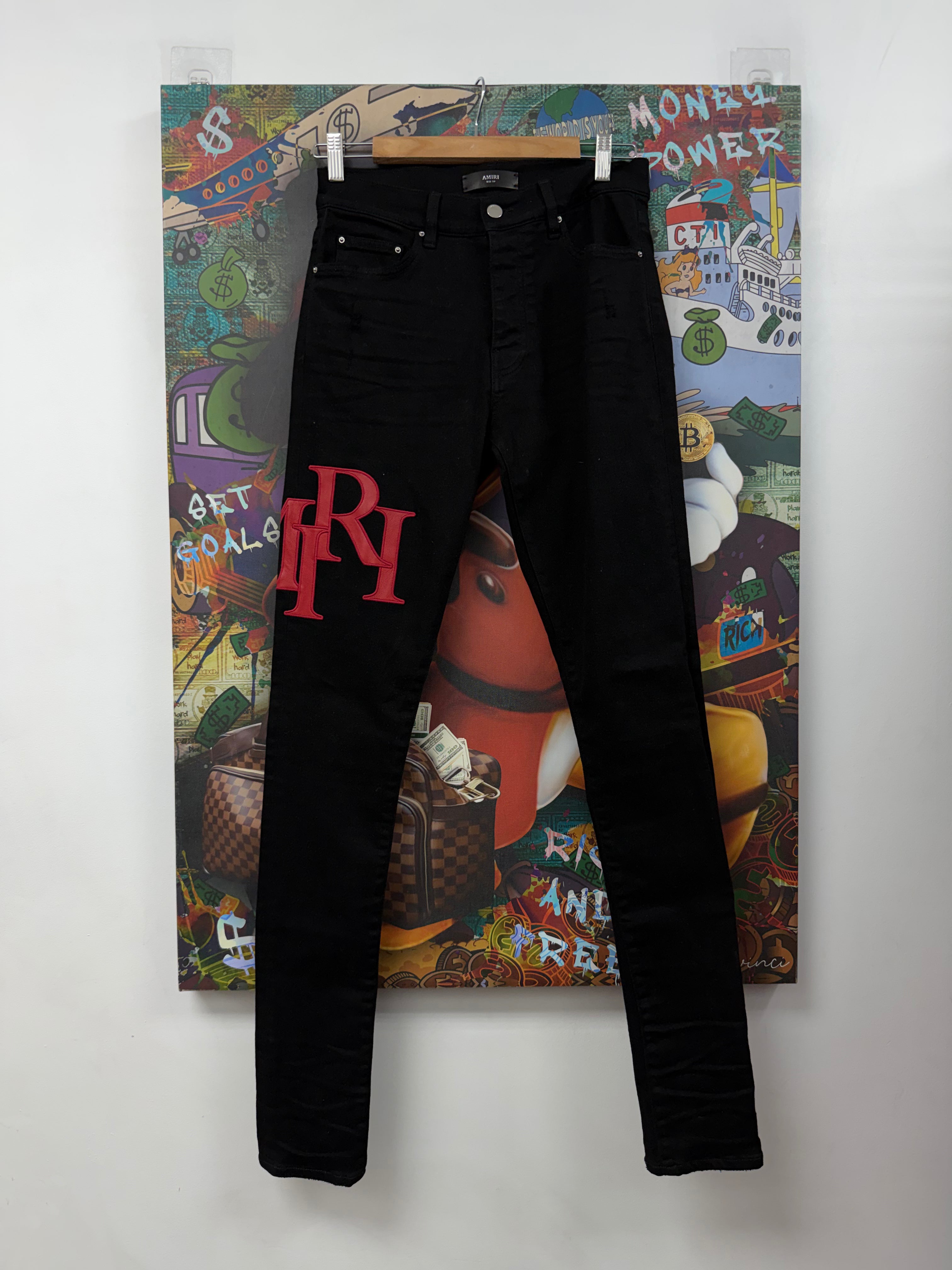 Amiri Black Red Staggered Side Logo Jeans