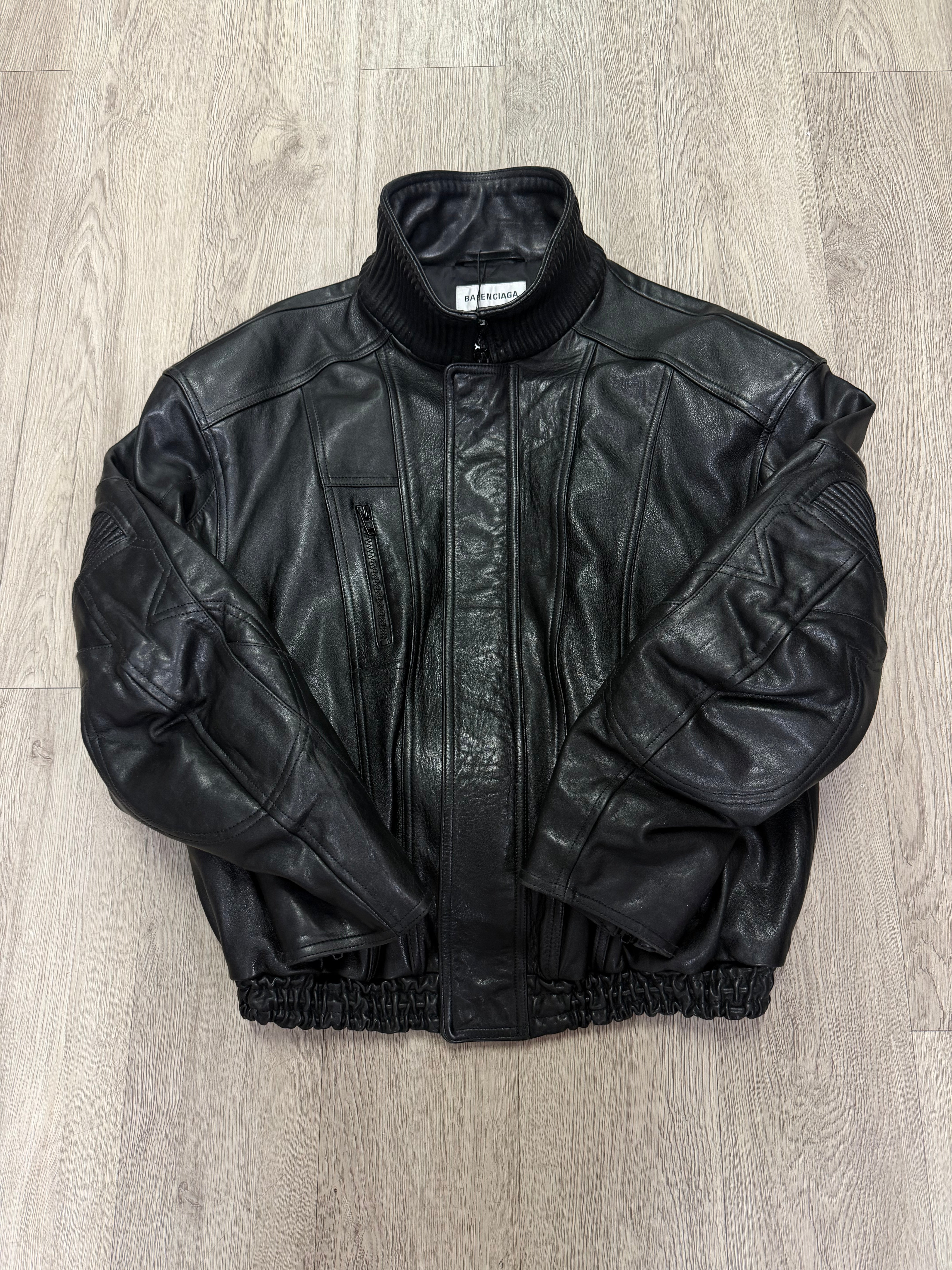 Balenciaga Leather Interlock Gold Logo Biker (38) Bomber Jacket
