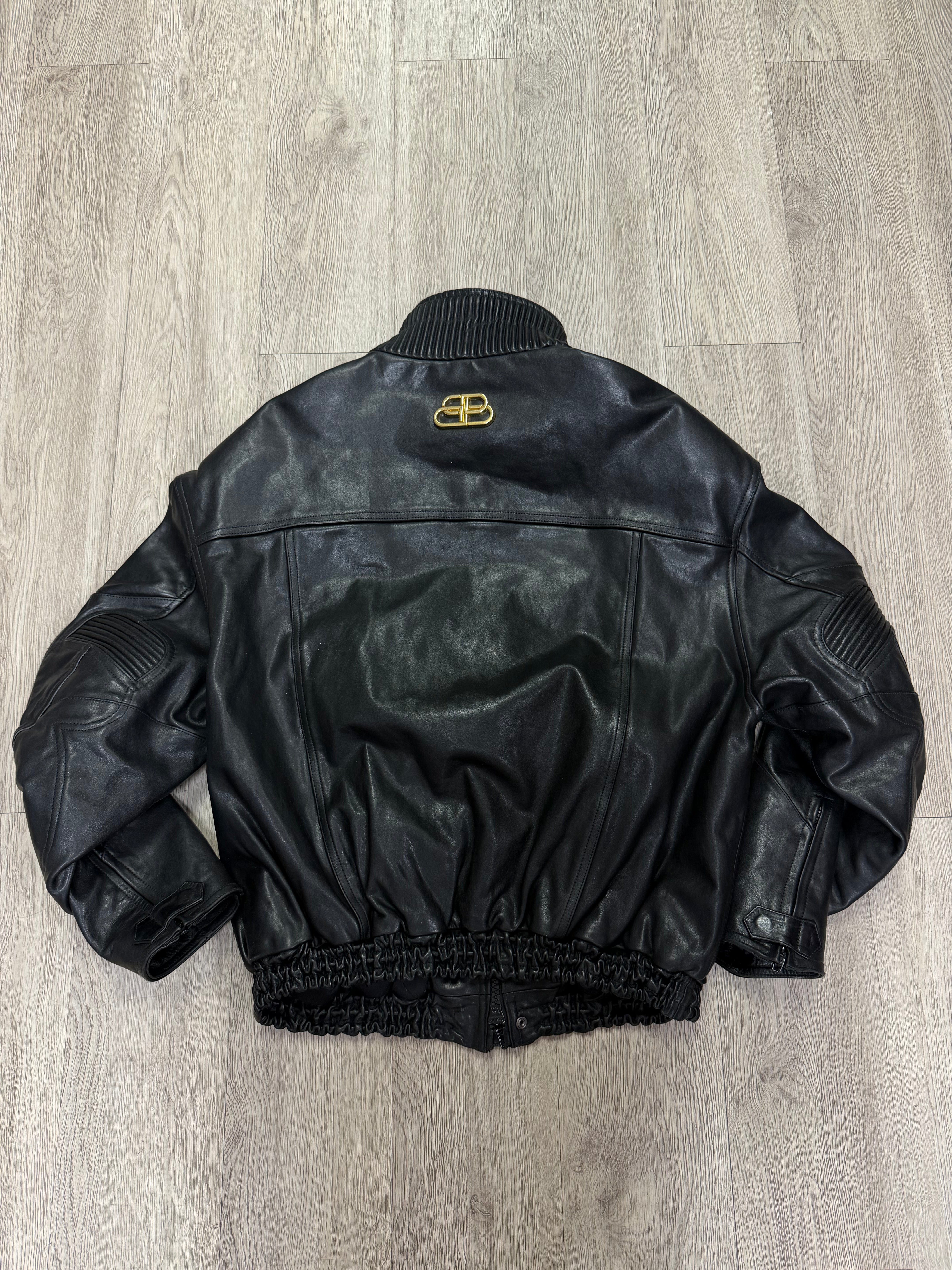 Balenciaga Leather Interlock Gold Logo Biker (38) Bomber Jacket