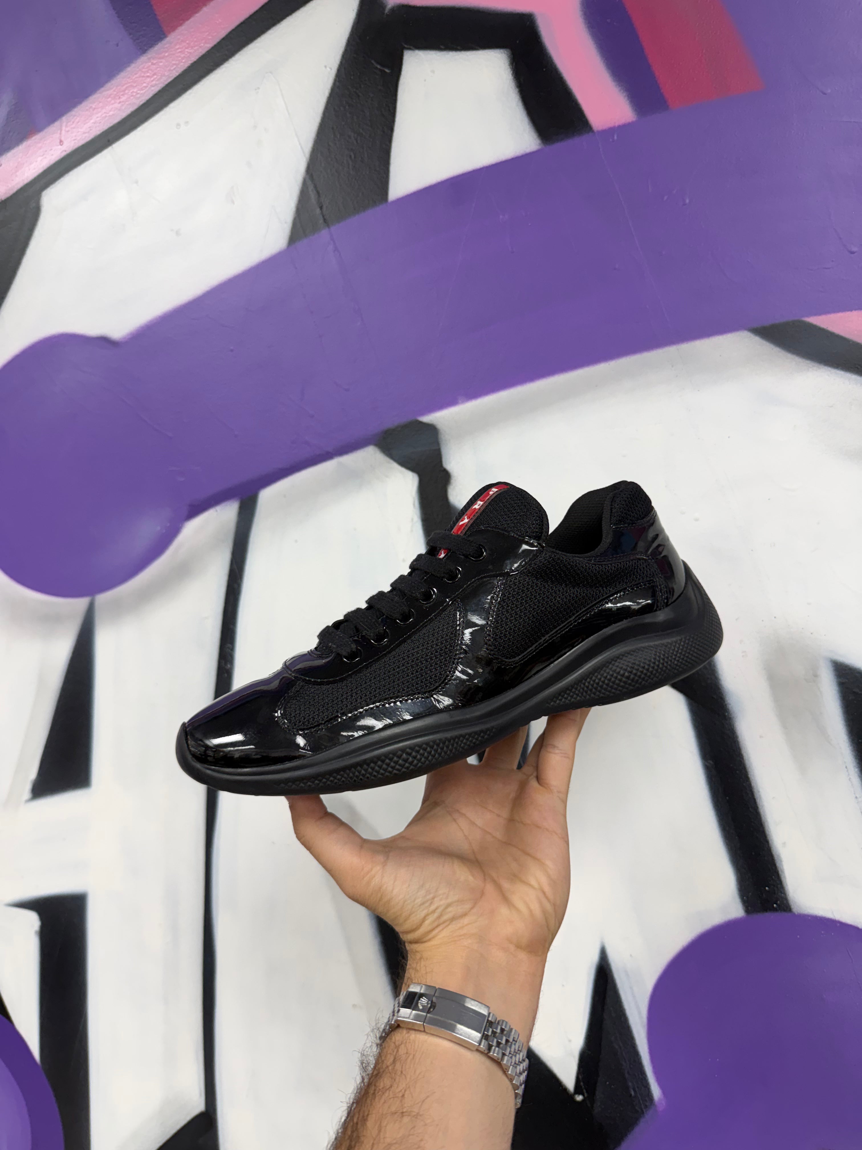 Prada Black Patent Cup Sneakers