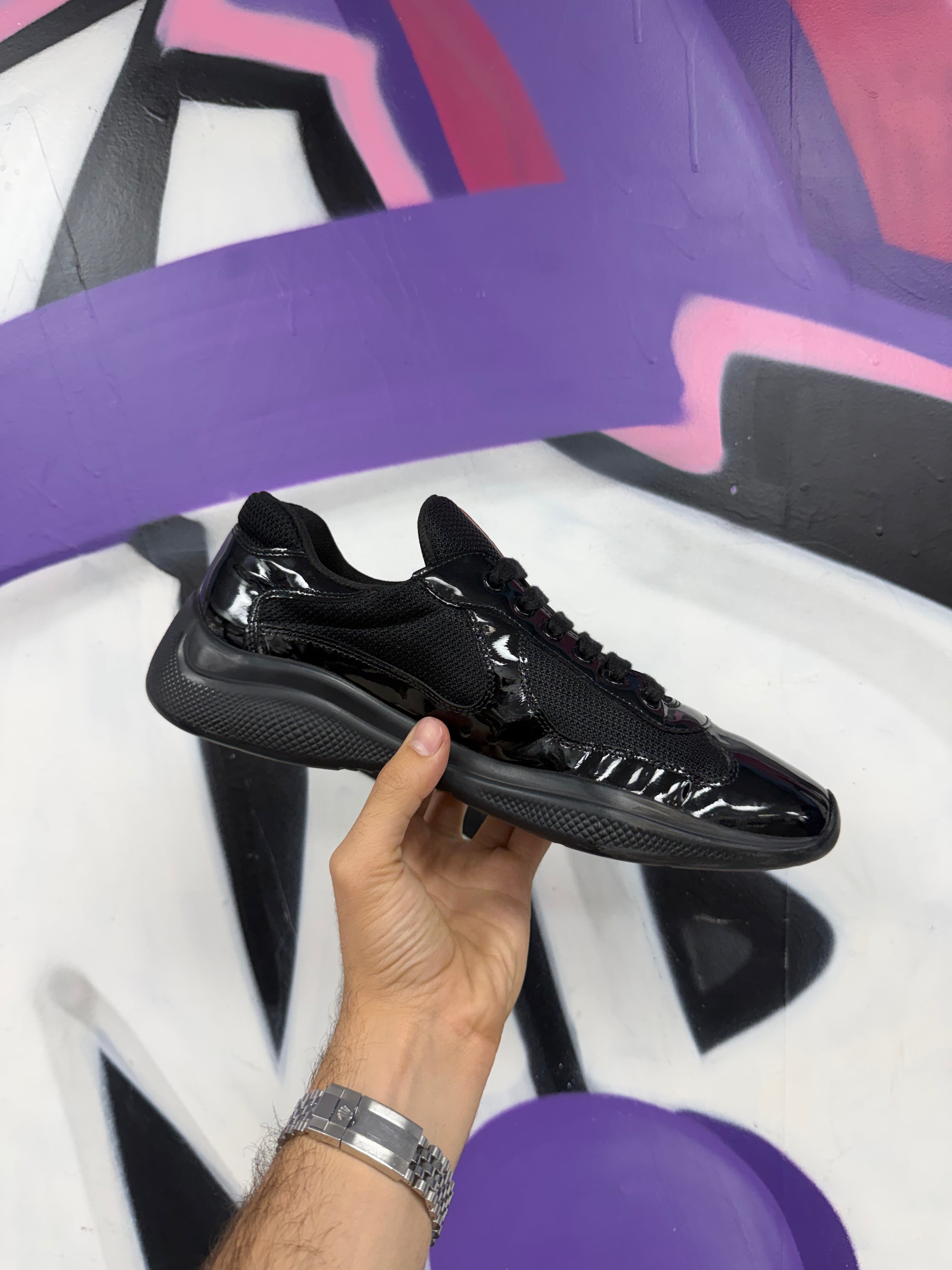 Prada Black Patent Cup Sneakers