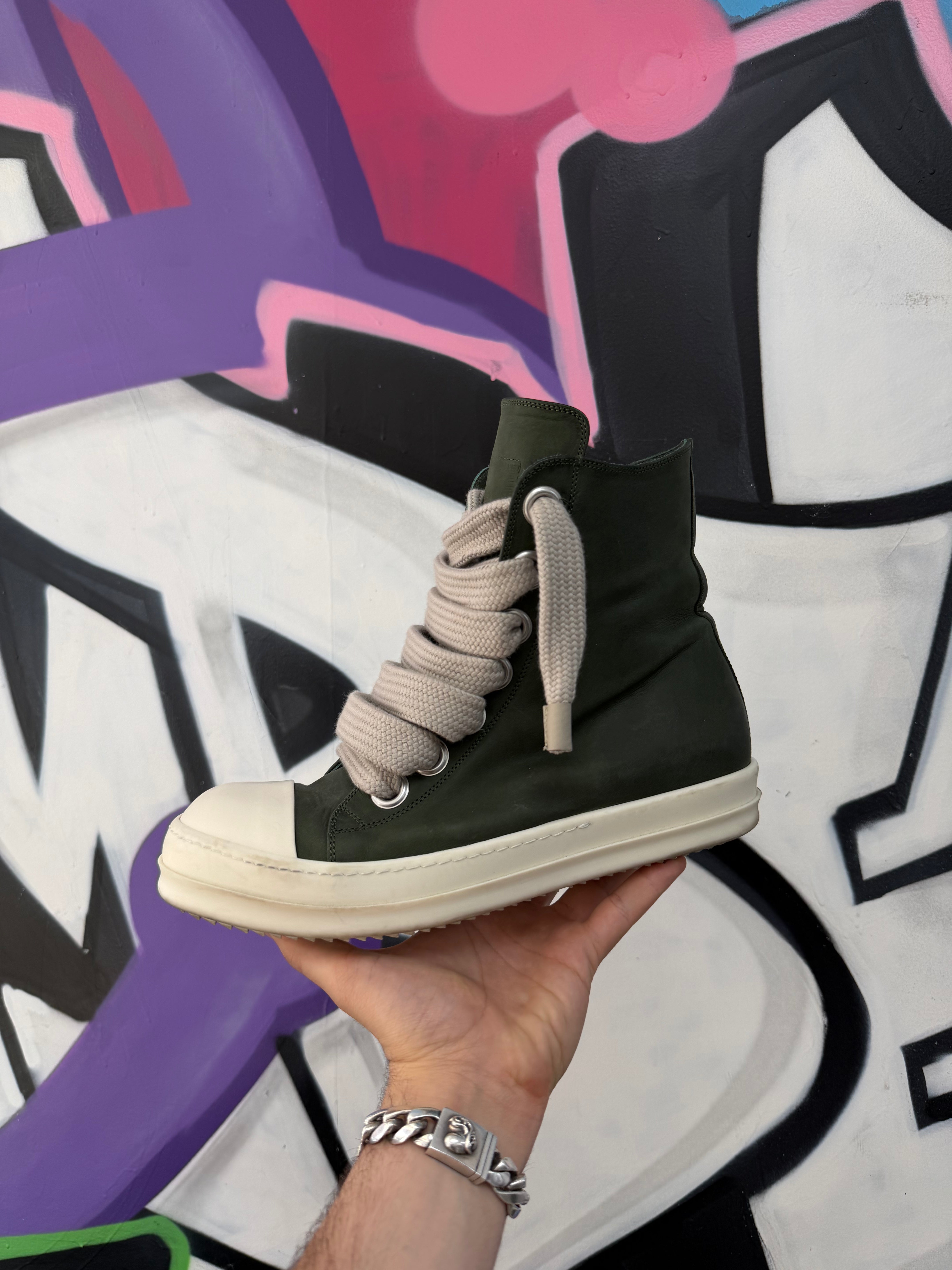 Rick Owens Olive Jumbo Lace Hi Mainline Sneakers