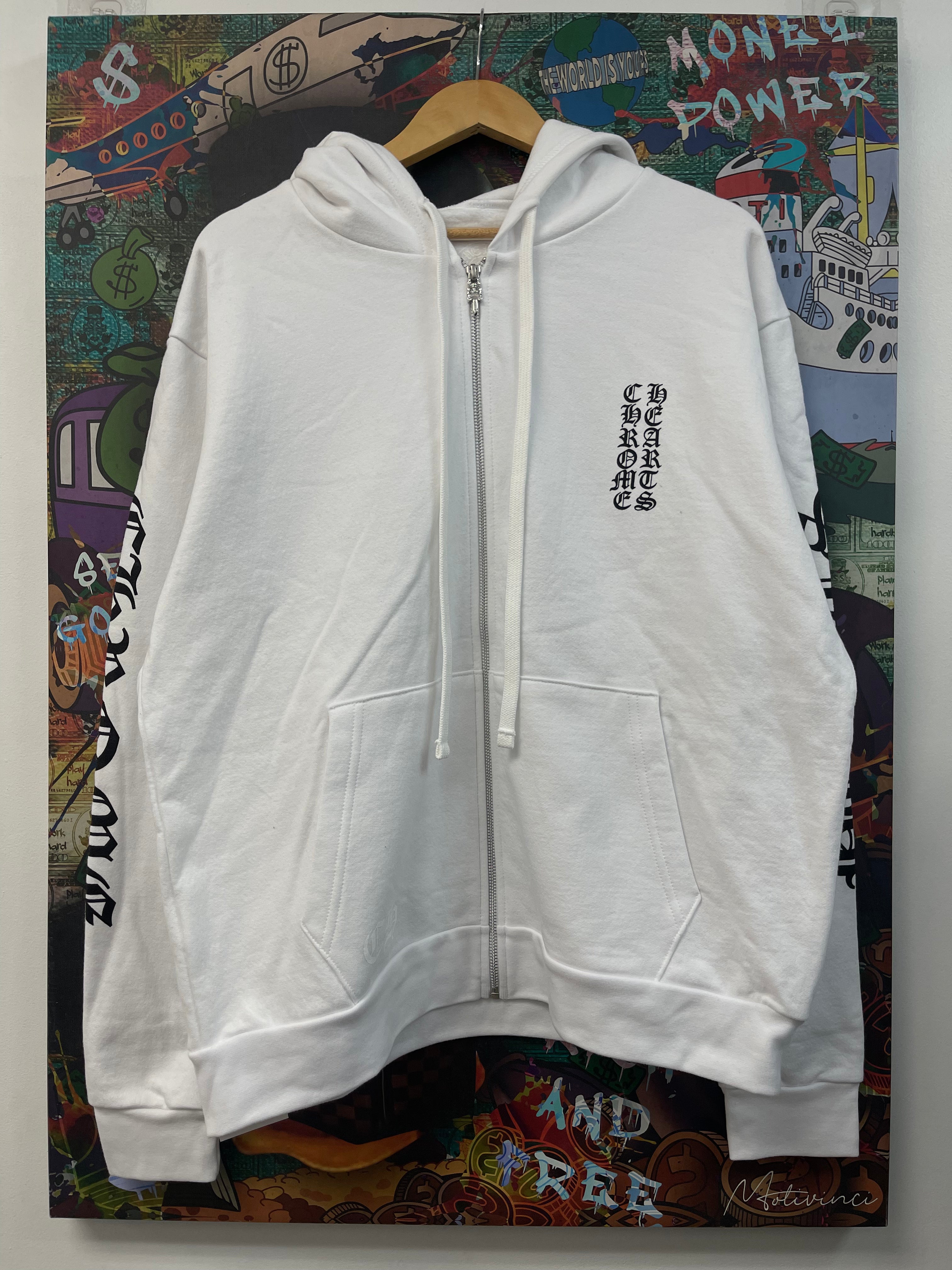 Chrome Hearts White Black Scroll Logo Zip Up Hoodie