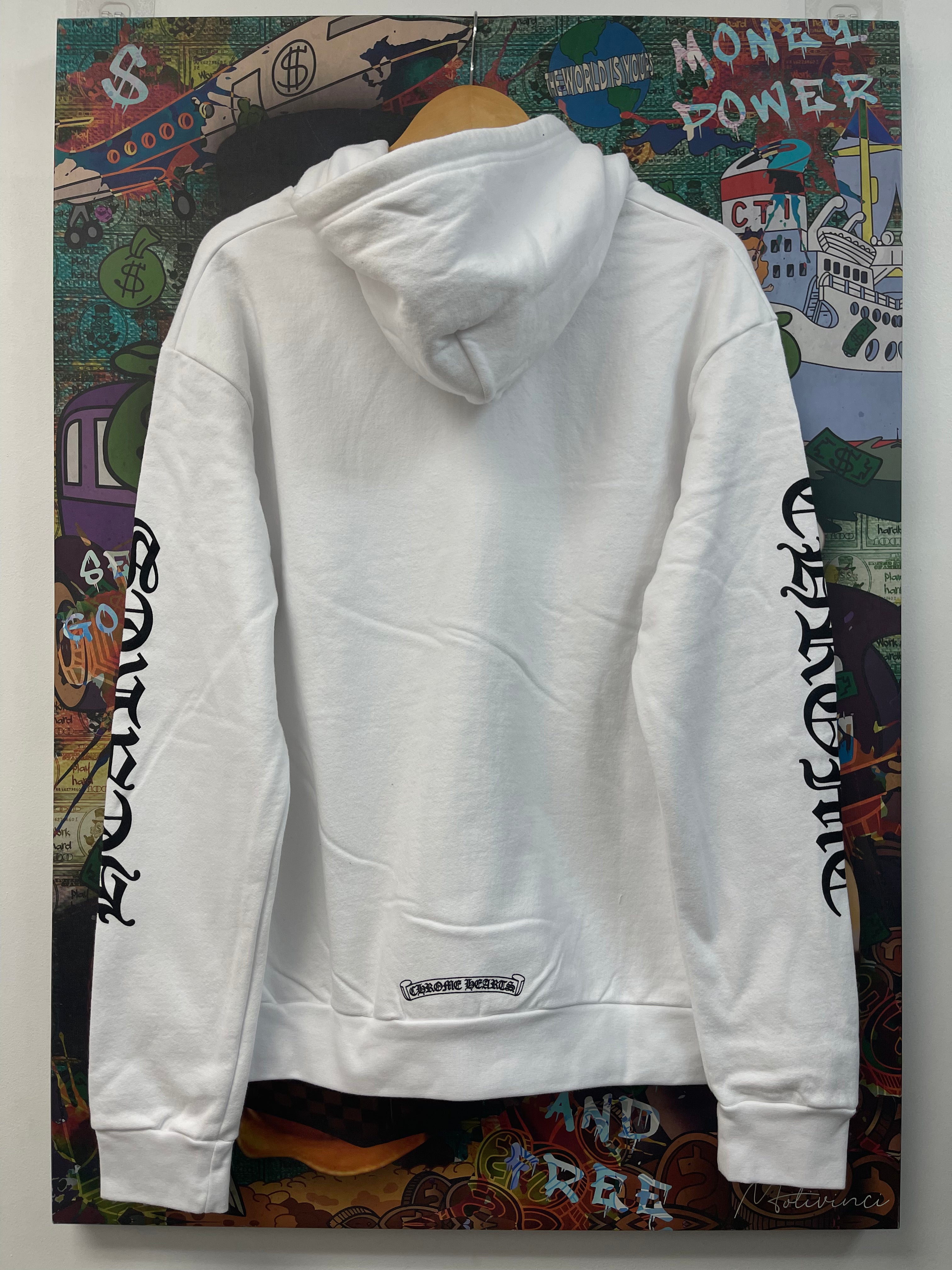 Chrome Hearts White Black Scroll Logo Zip Up Hoodie