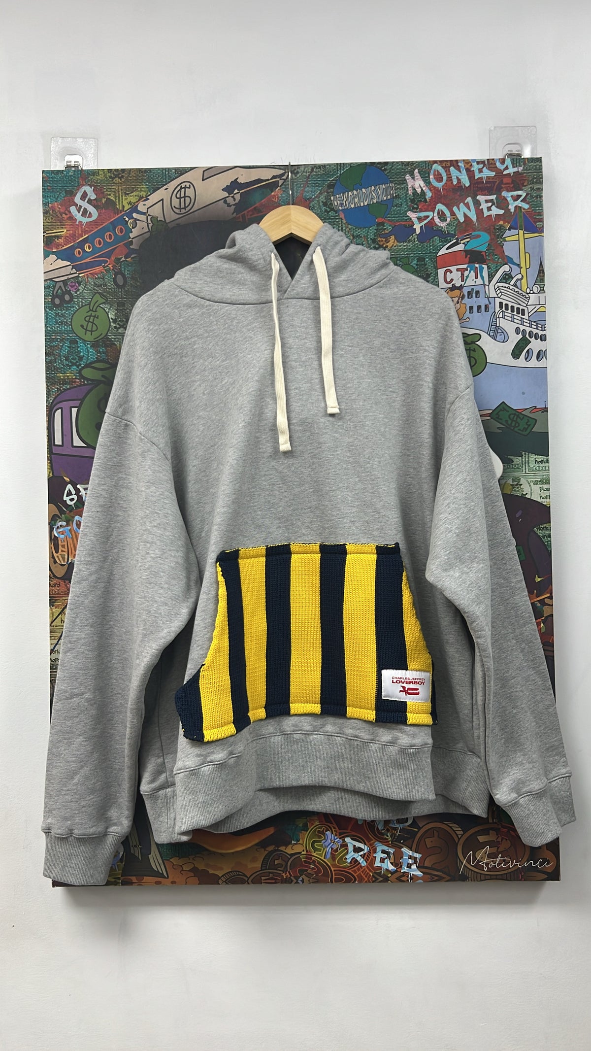 Charles Jeffrey Loverboy Grey Yellow Navy Knit Bunny Ear Hoodie