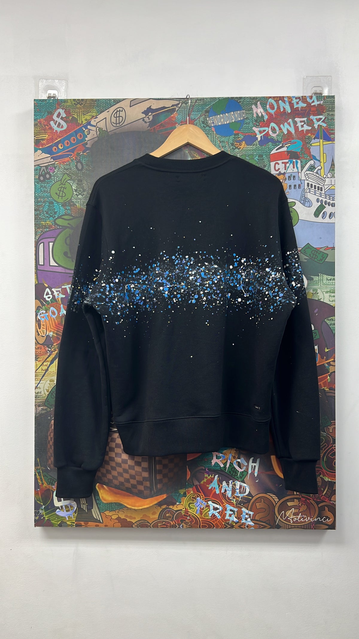 Amiri Black Painter Splatter Crystal Crewneck