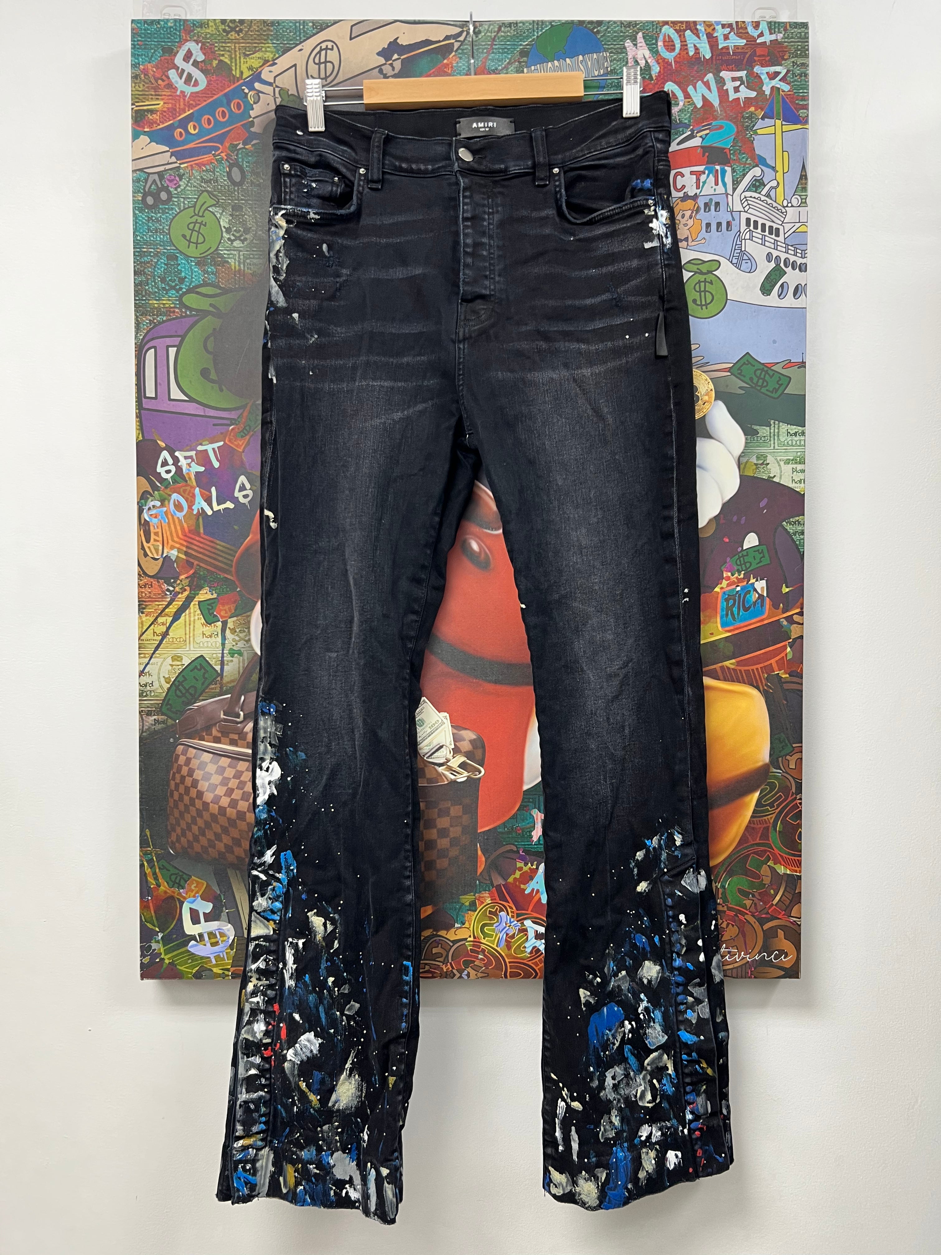 Amiri Black Wash Paint Splatter Flared Jeans