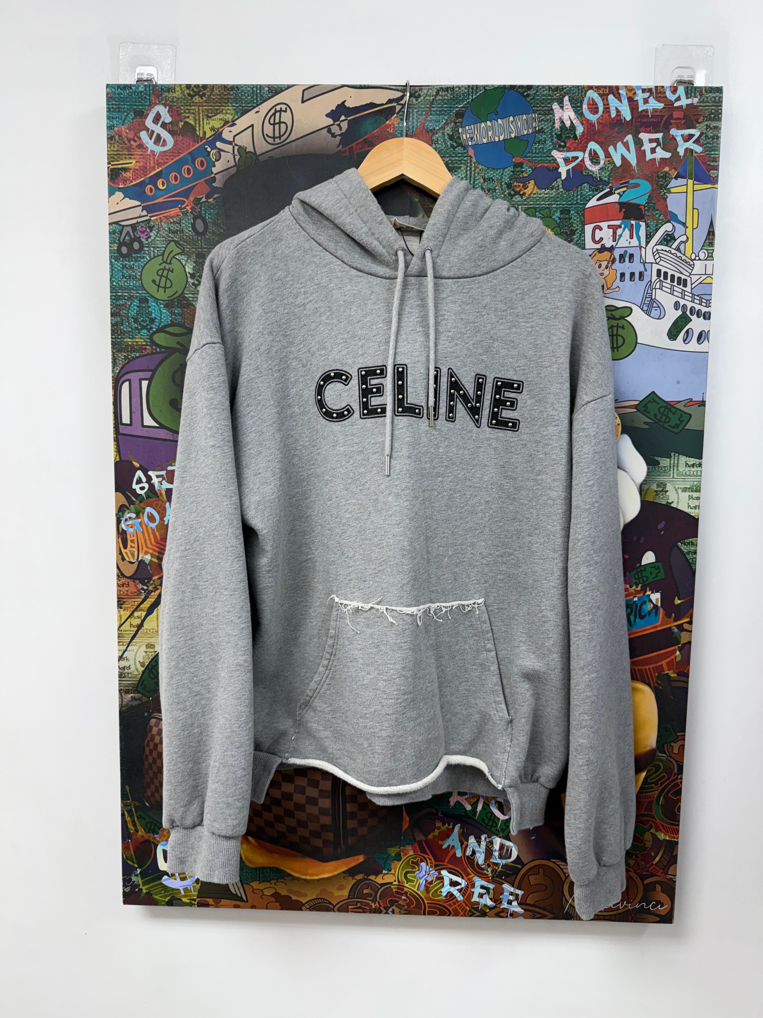 Celine Grey Black Studded Distressed Hoodie