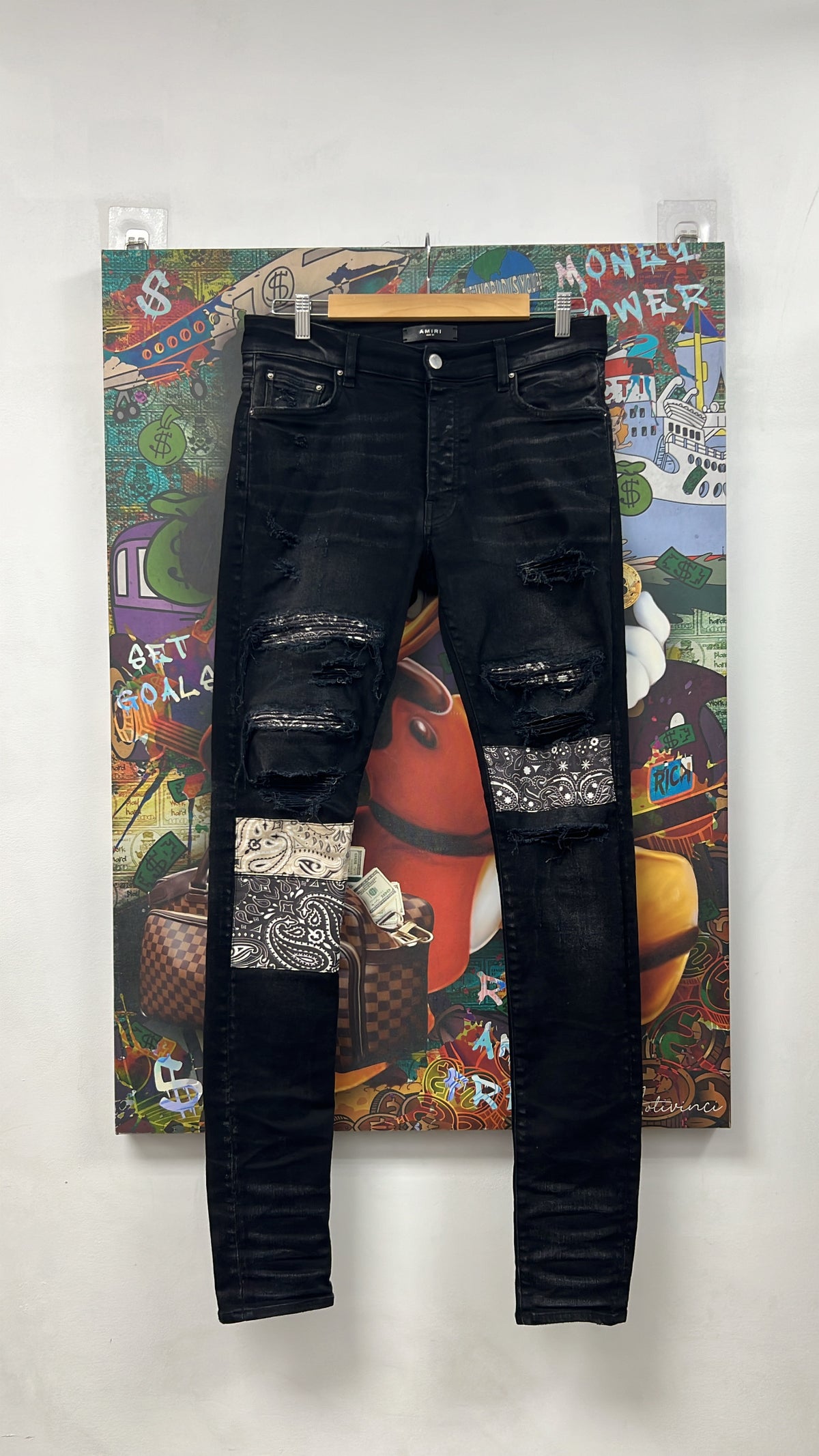 Amiri Black Bandana Patchwork Jeans