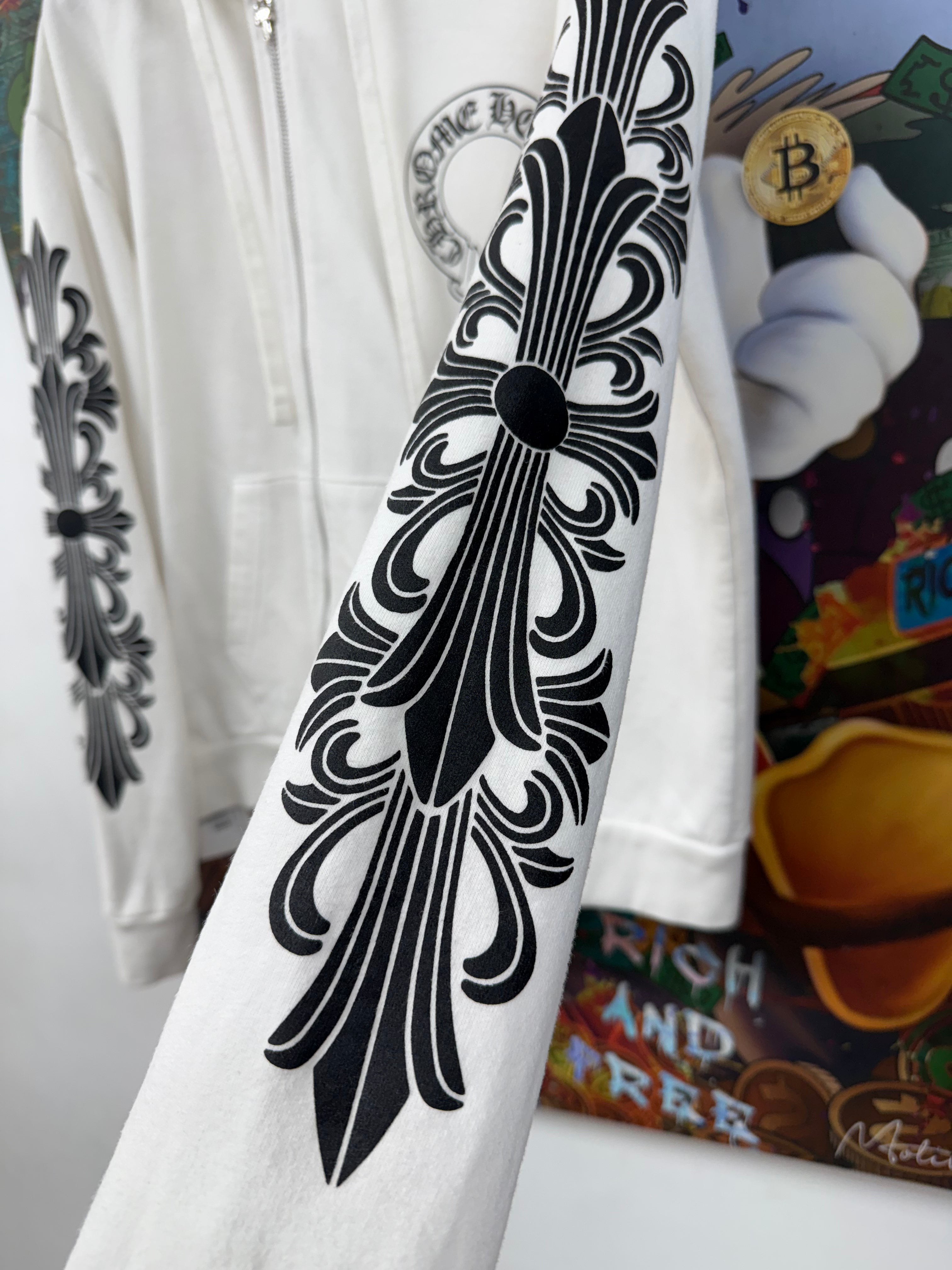 Chrome Hearts White Floral Horseshoe Zip Up