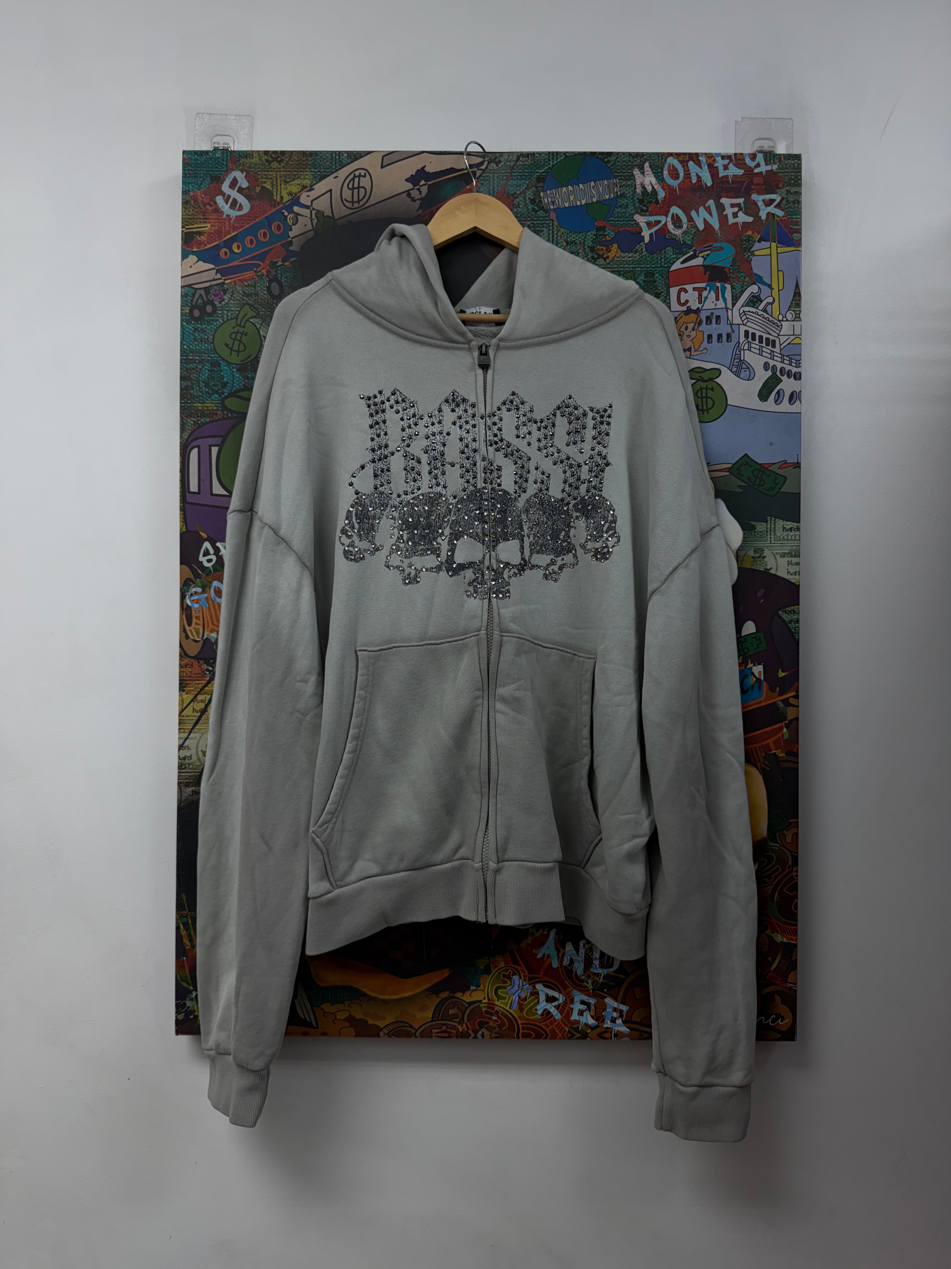 Bossi Grey Rhinestone Zip Up Hoodie