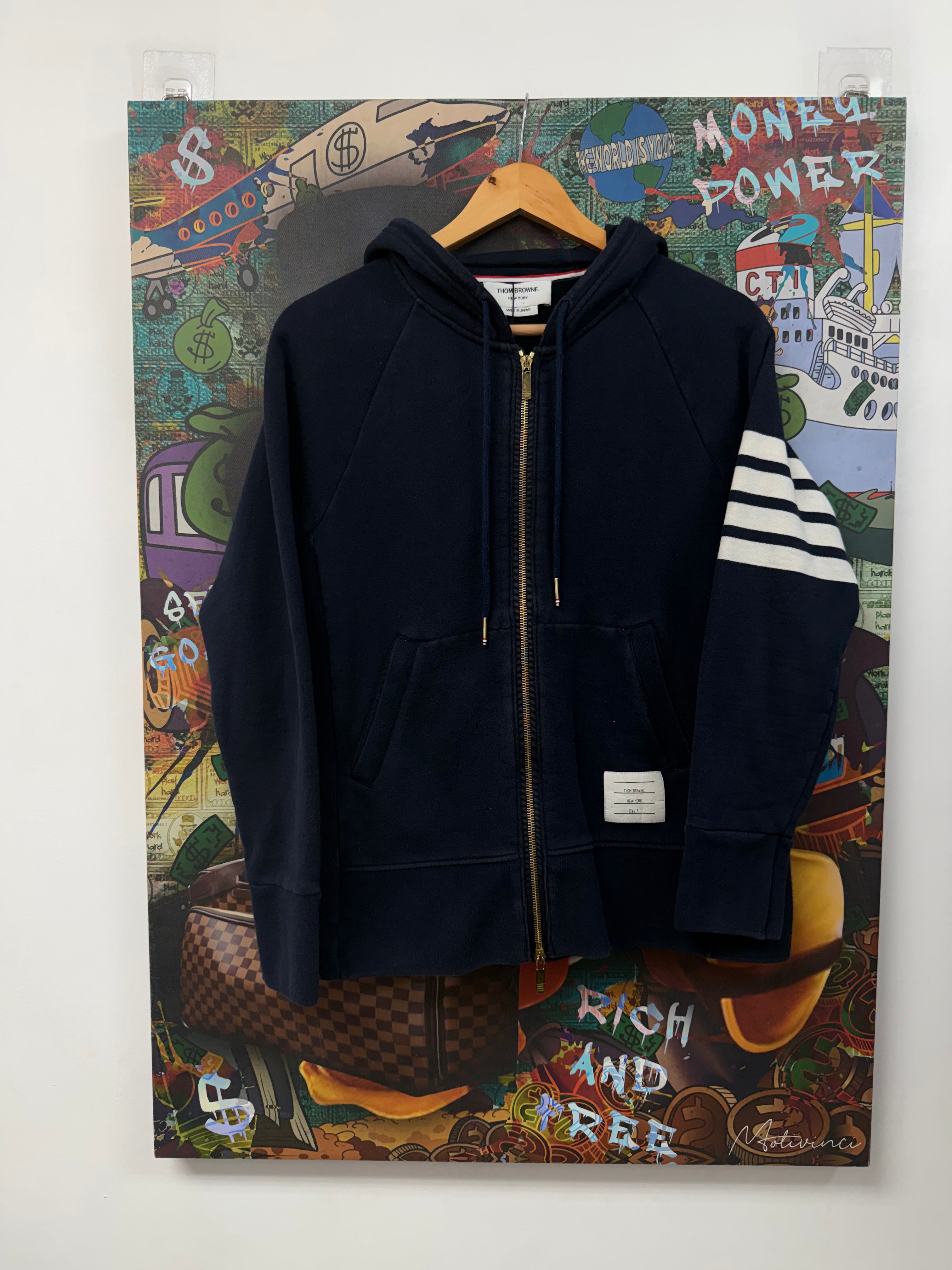 Thom Browne Navy White 3 Bar Zip Up