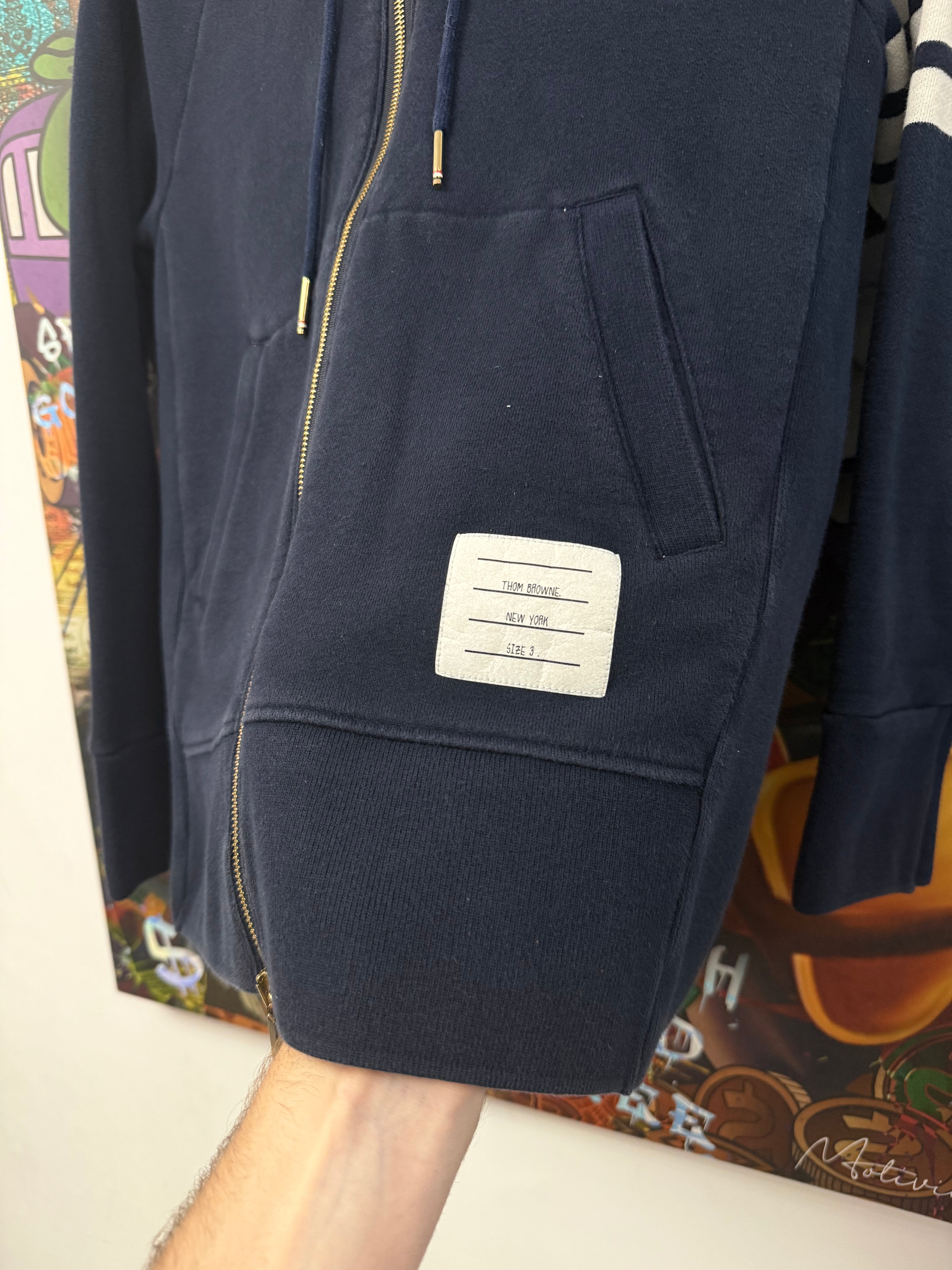 Thom Browne Navy White 3 Bar Zip Up