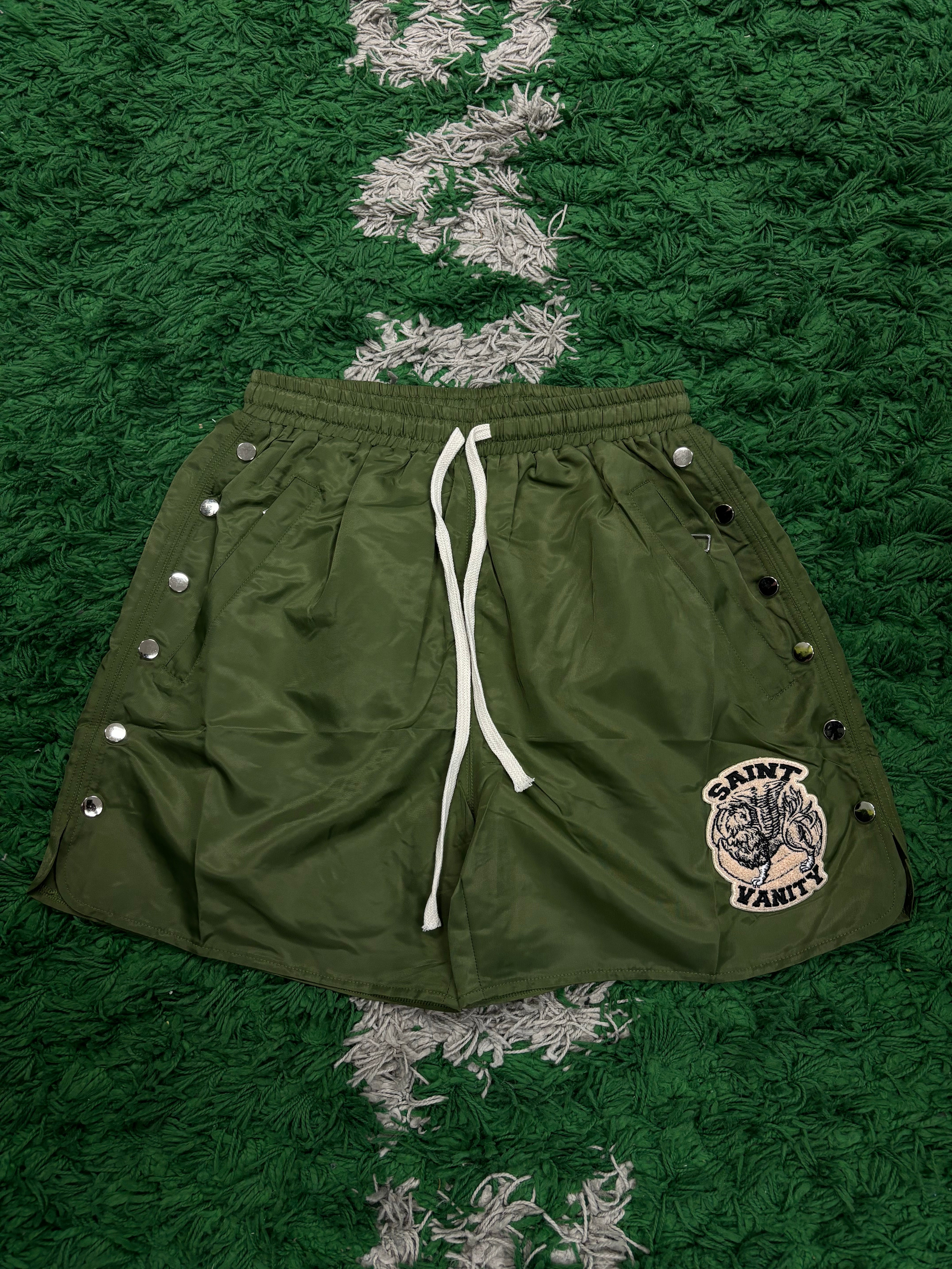 Saint Vanity Nylon Button Up Shorts Olive