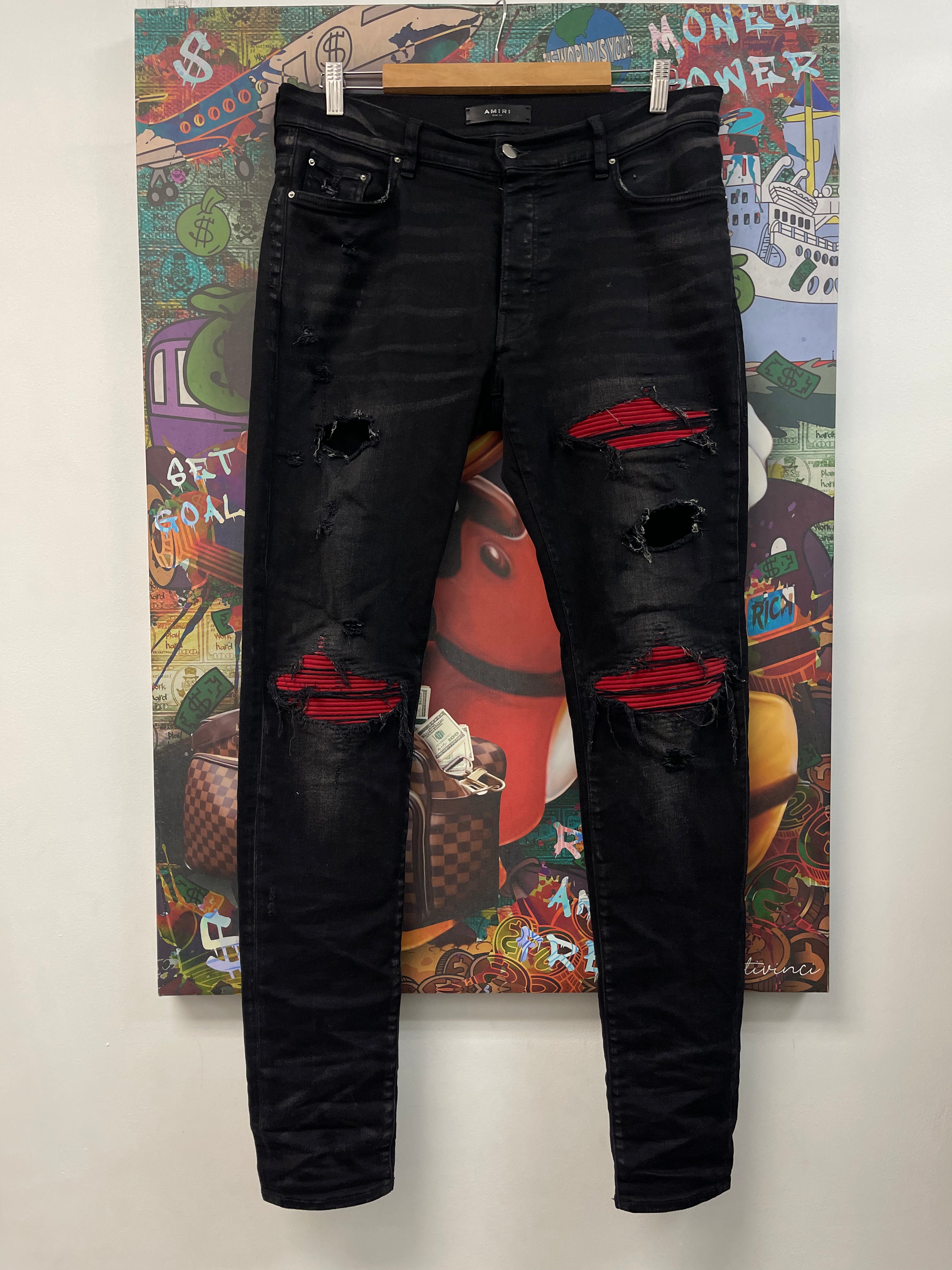 Amiri Black Wash Red Patch MX1 Jeans