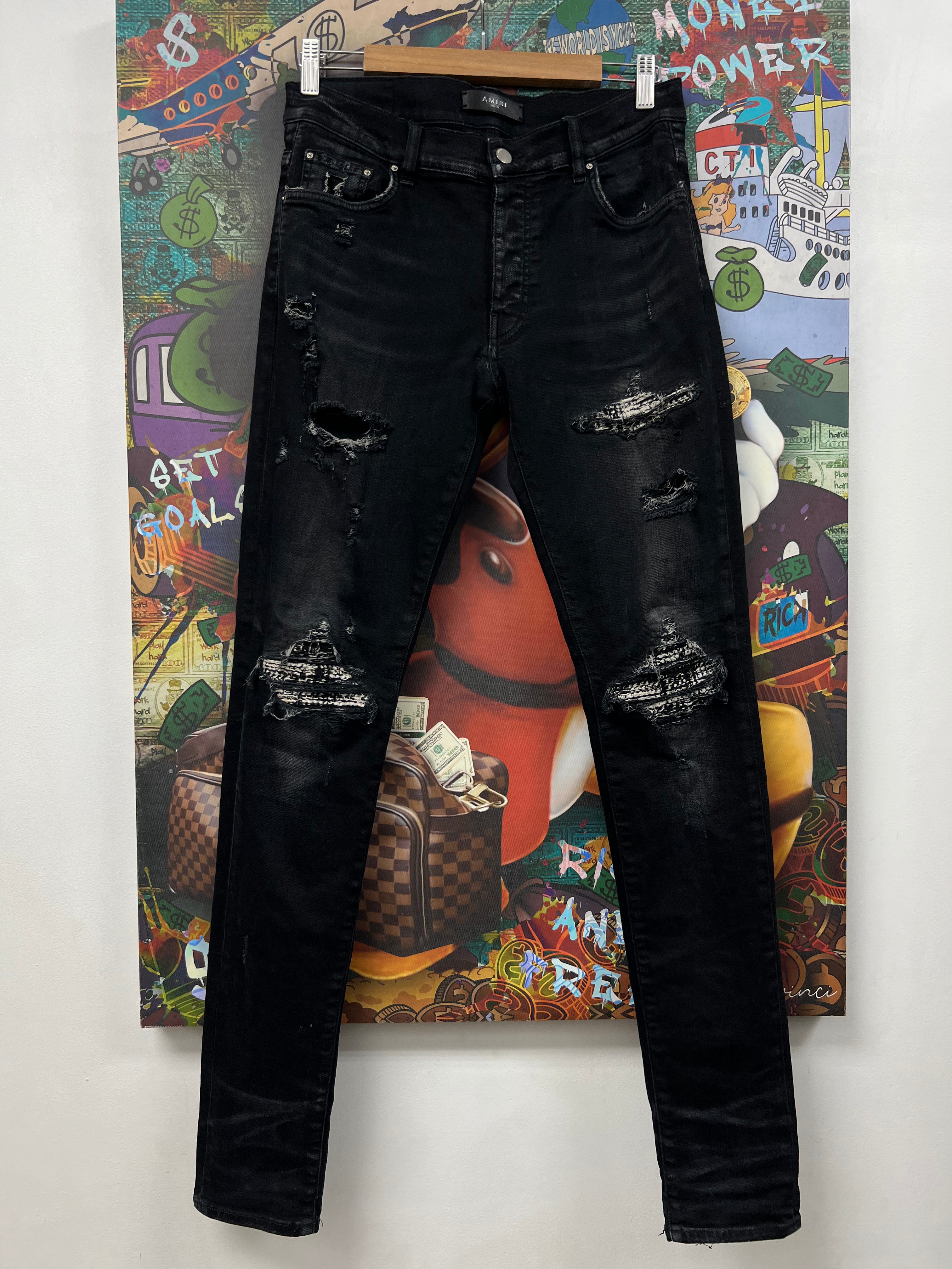Amiri MX1 Black Wash Boucle Patch Jeans