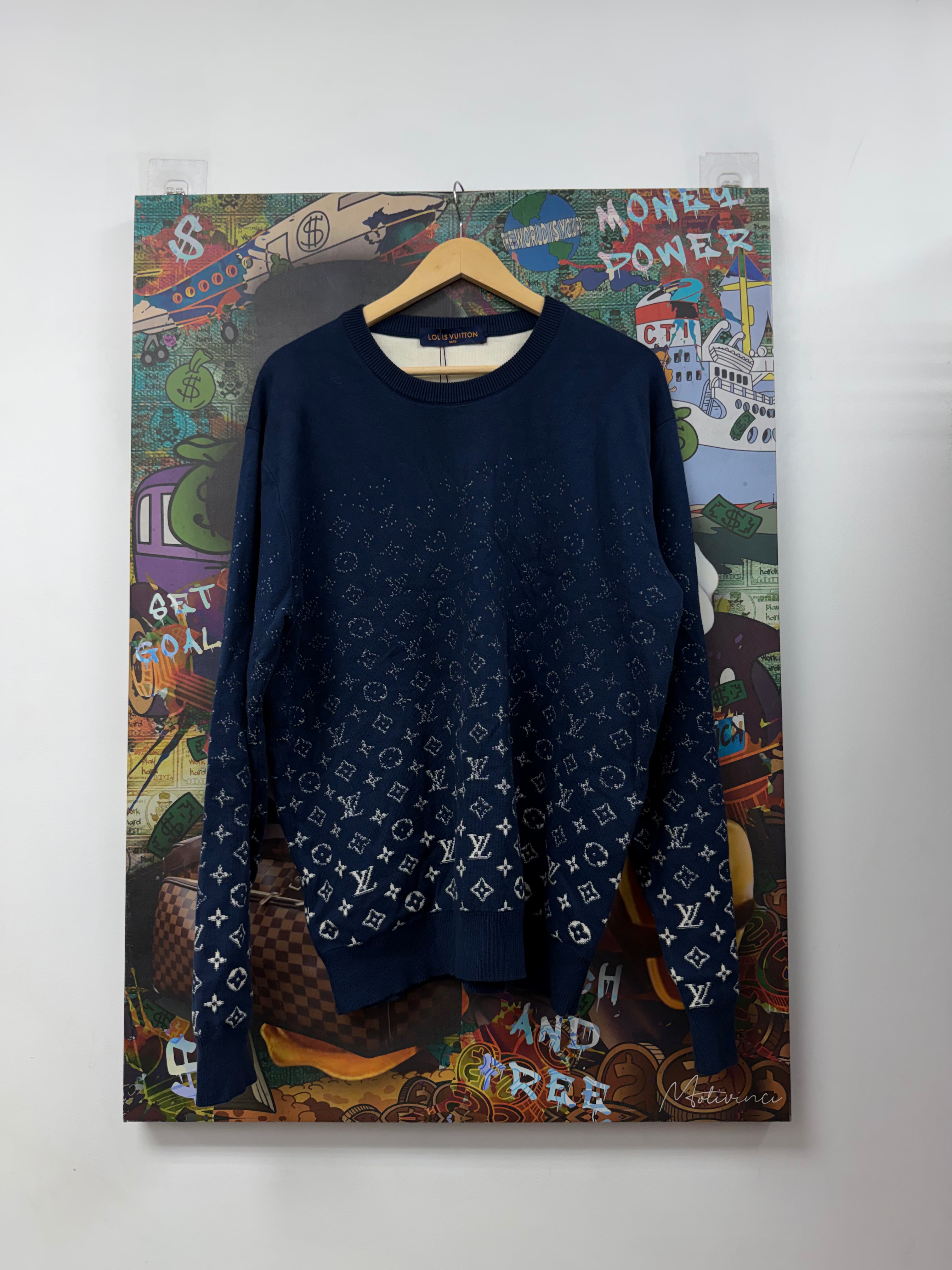 Louis Vuitton Navy White Gradient Monogram Crewneck