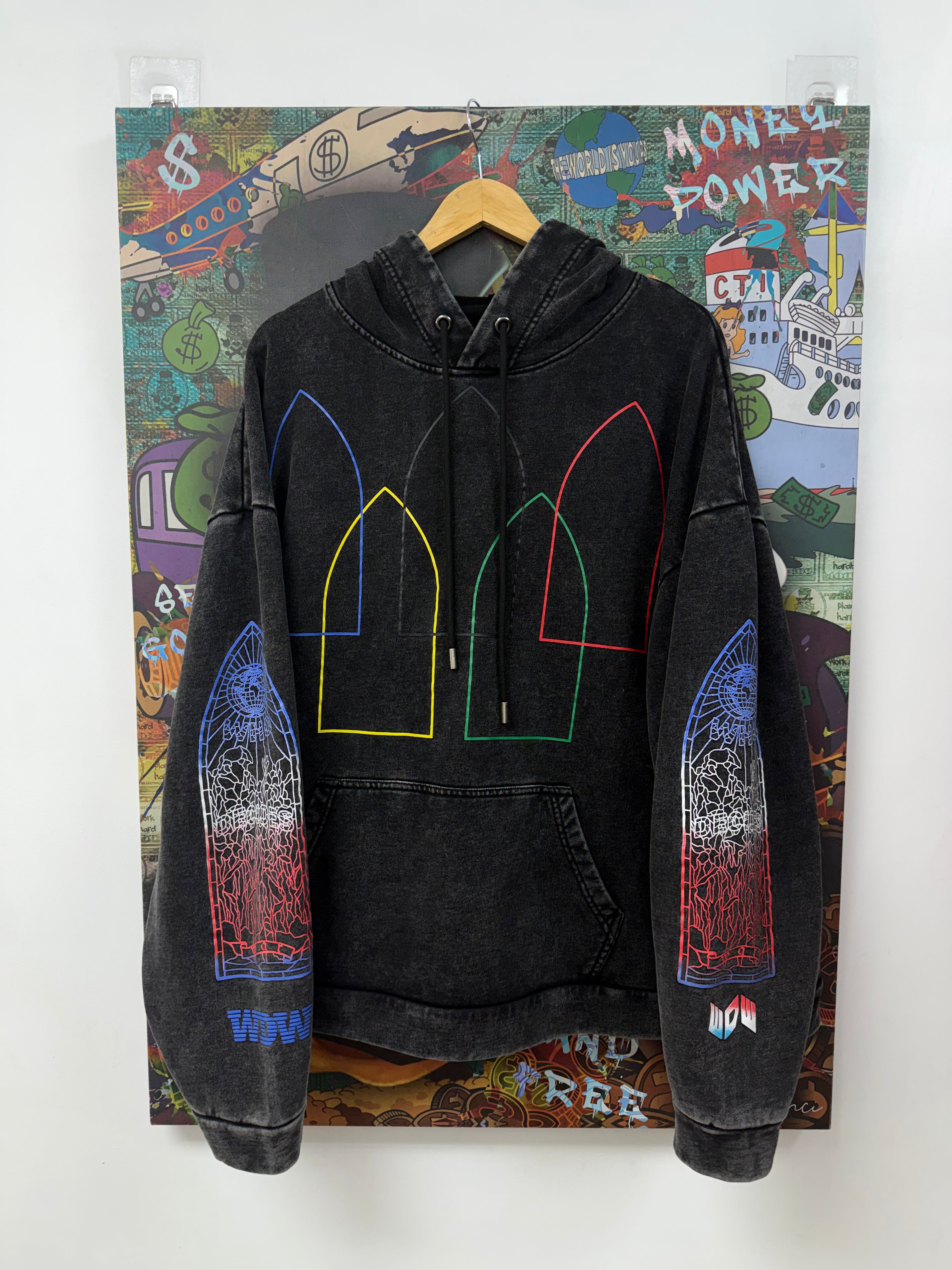 Who Decides War Black Multi Stained Glass Hoodie