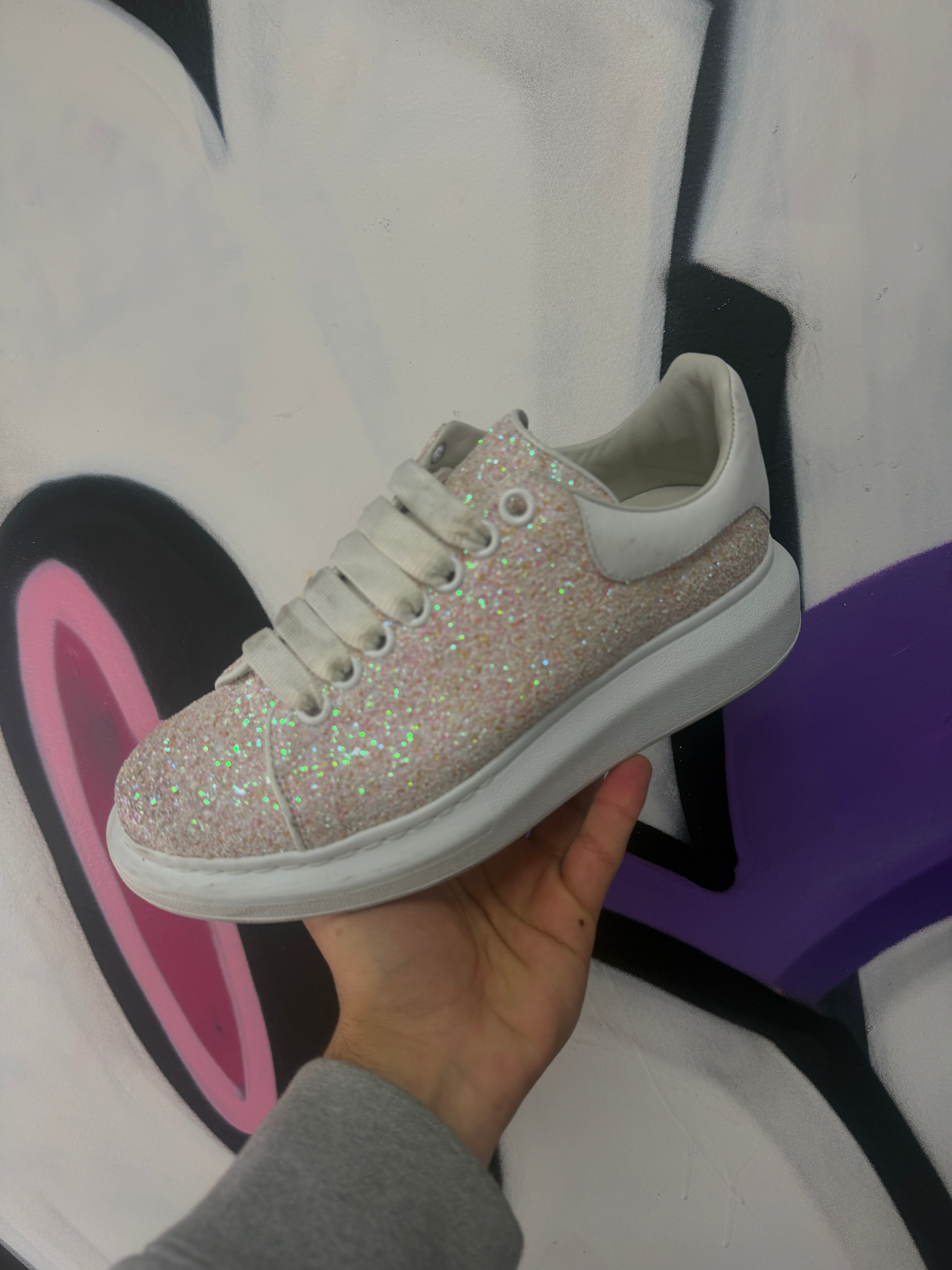 Alexander Mcqueen Pink Glitter Oversized Sneakers