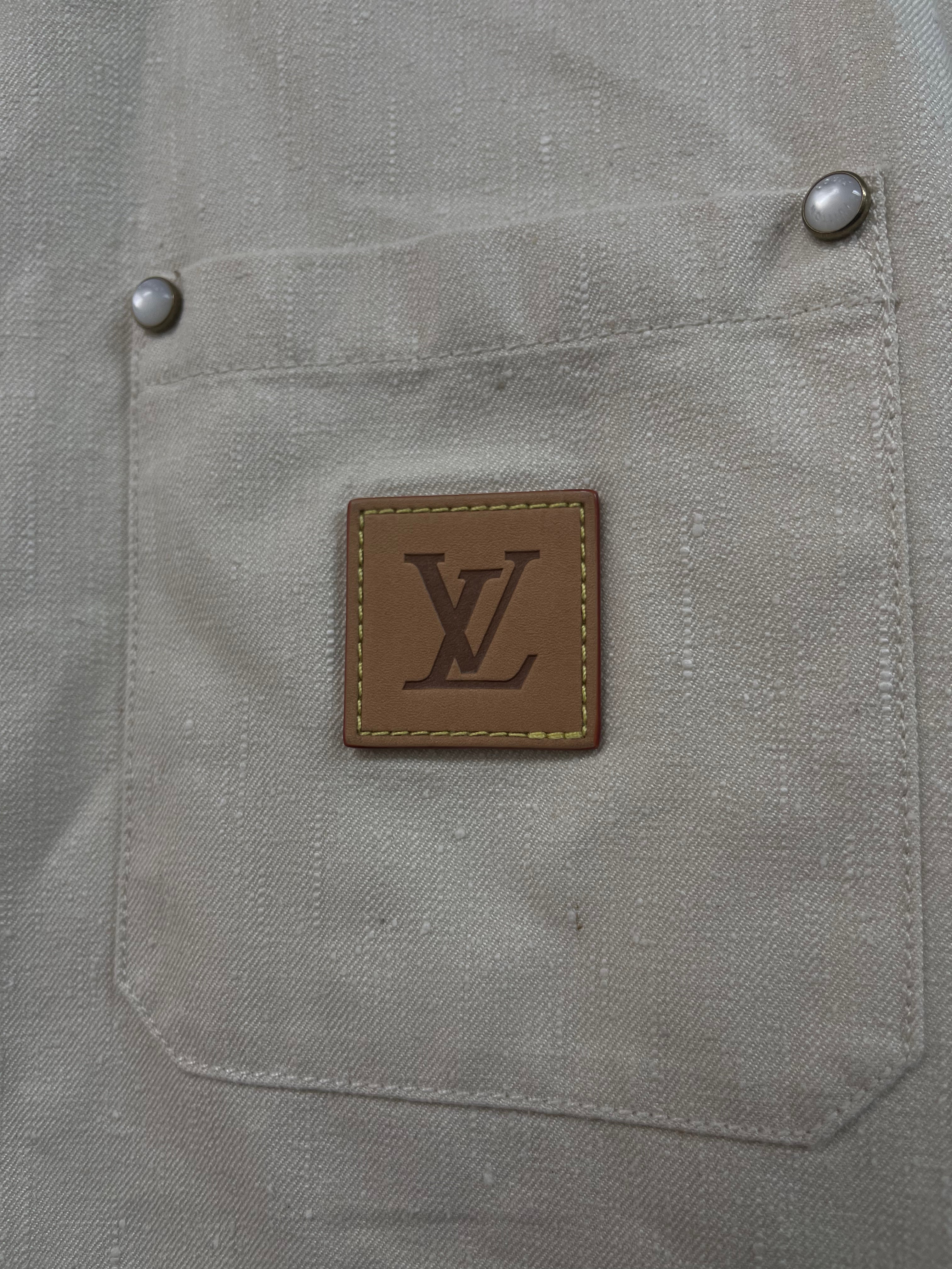 Louis Vuitton Cream Pearl Work La Monde Button Up