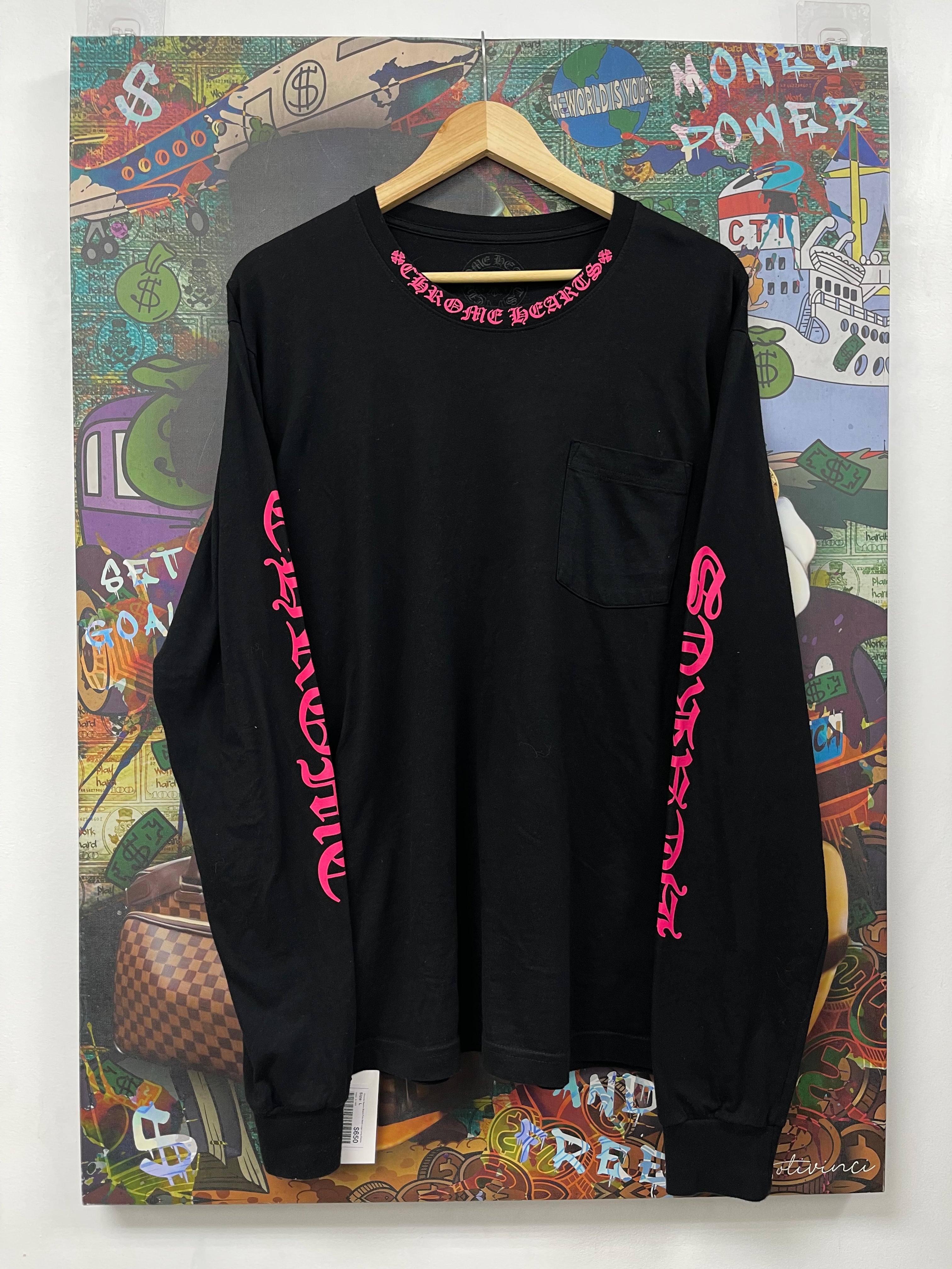 Chrome Hearts Black Pink Neck Logo Long Sleeve