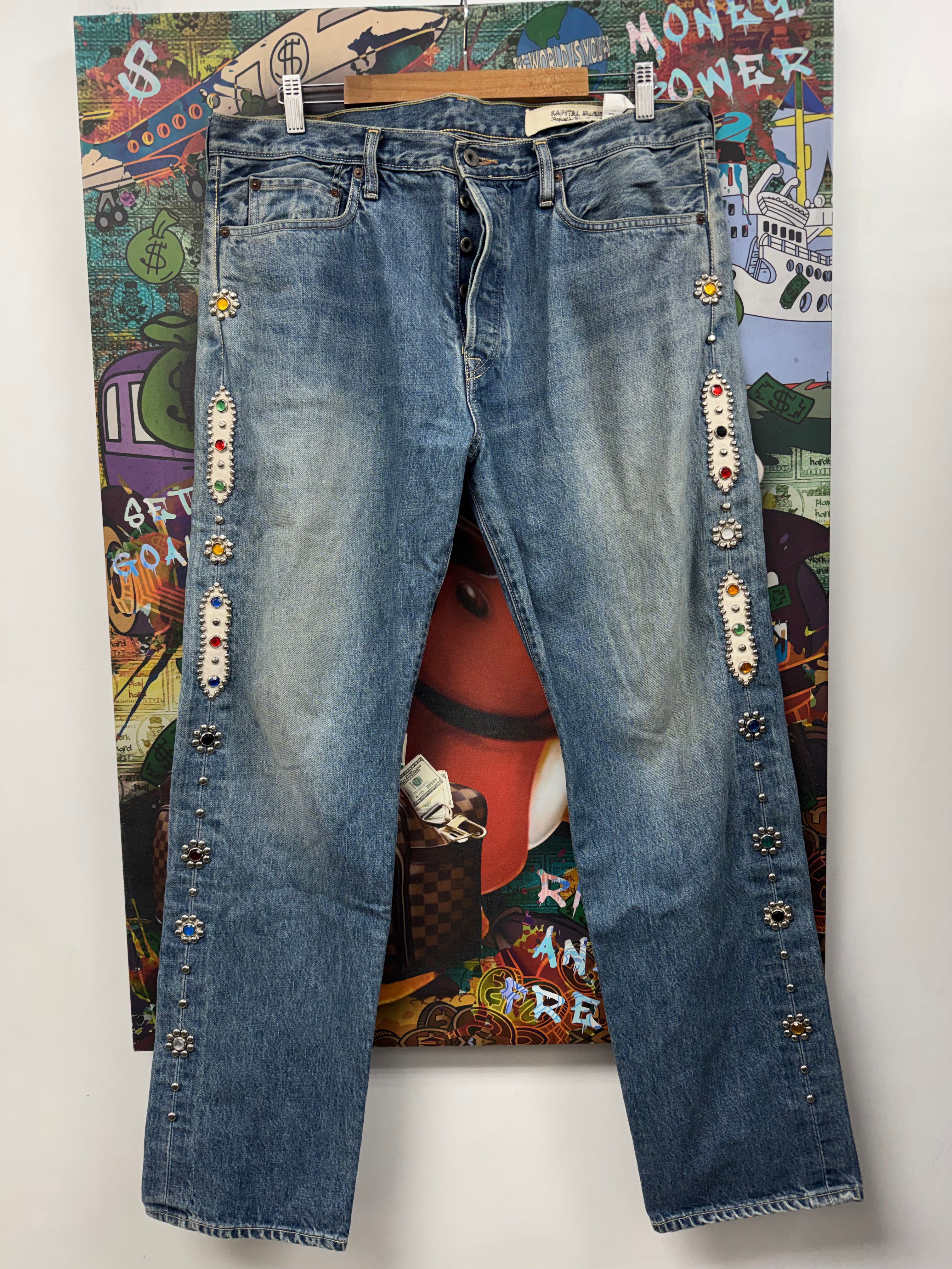 Kapital Light Wash Gem Stud Jeans
