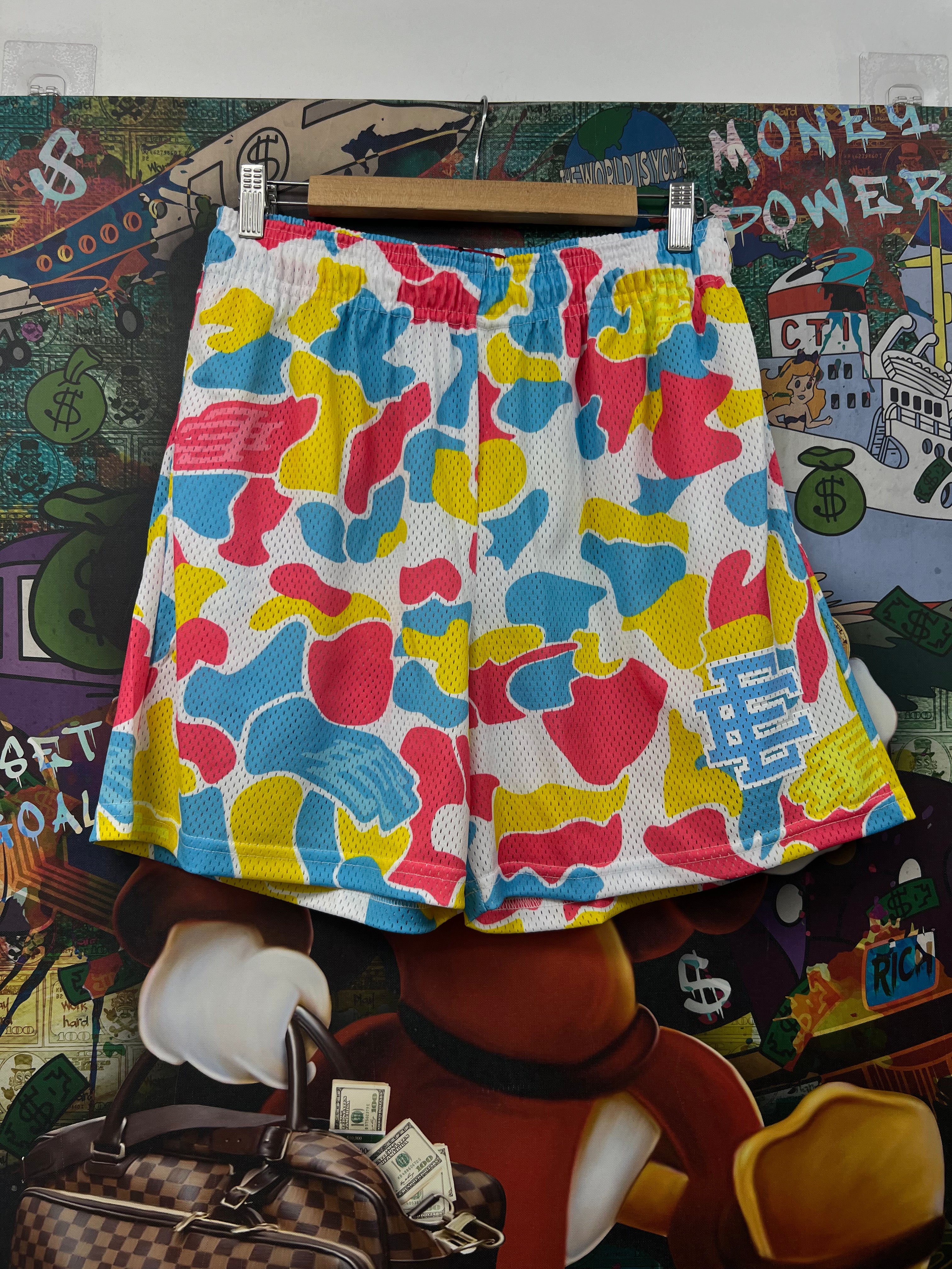 Eric Emanuel Yellow Pink Camo Shorts