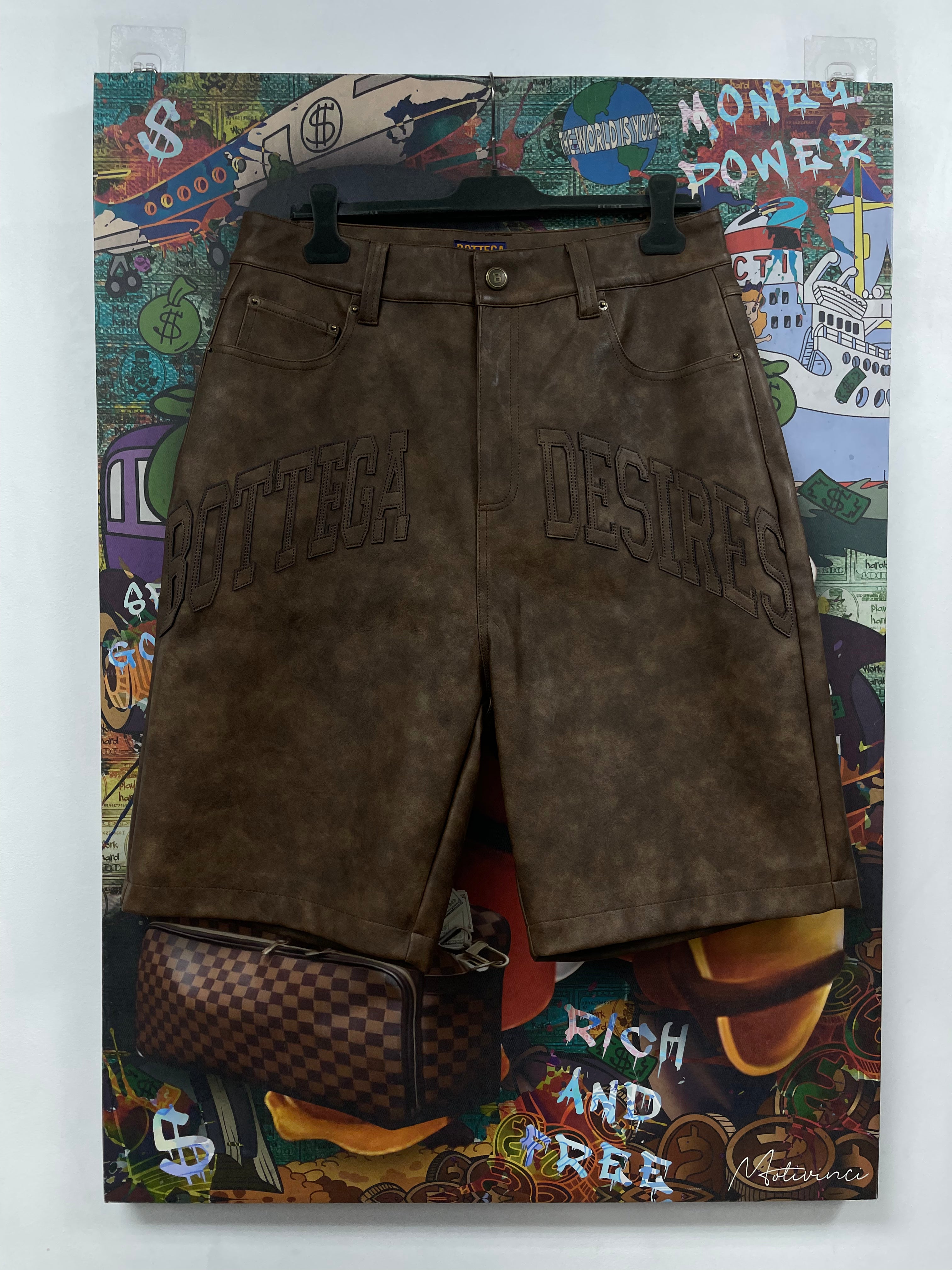 Bottega Desires Brown Leather Shorts