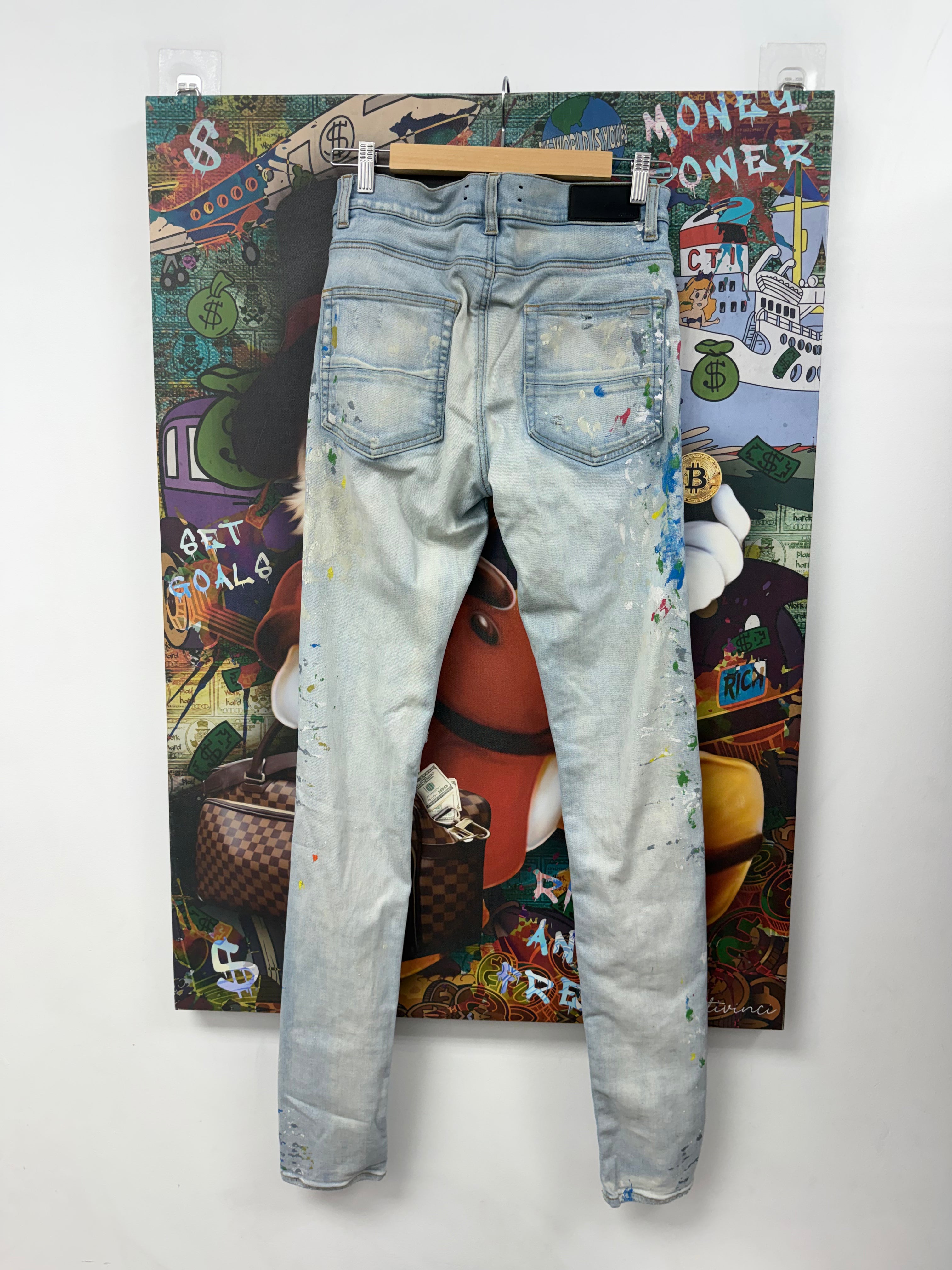 Amiri Light Wash Paint Splatter Thrasher Jeans