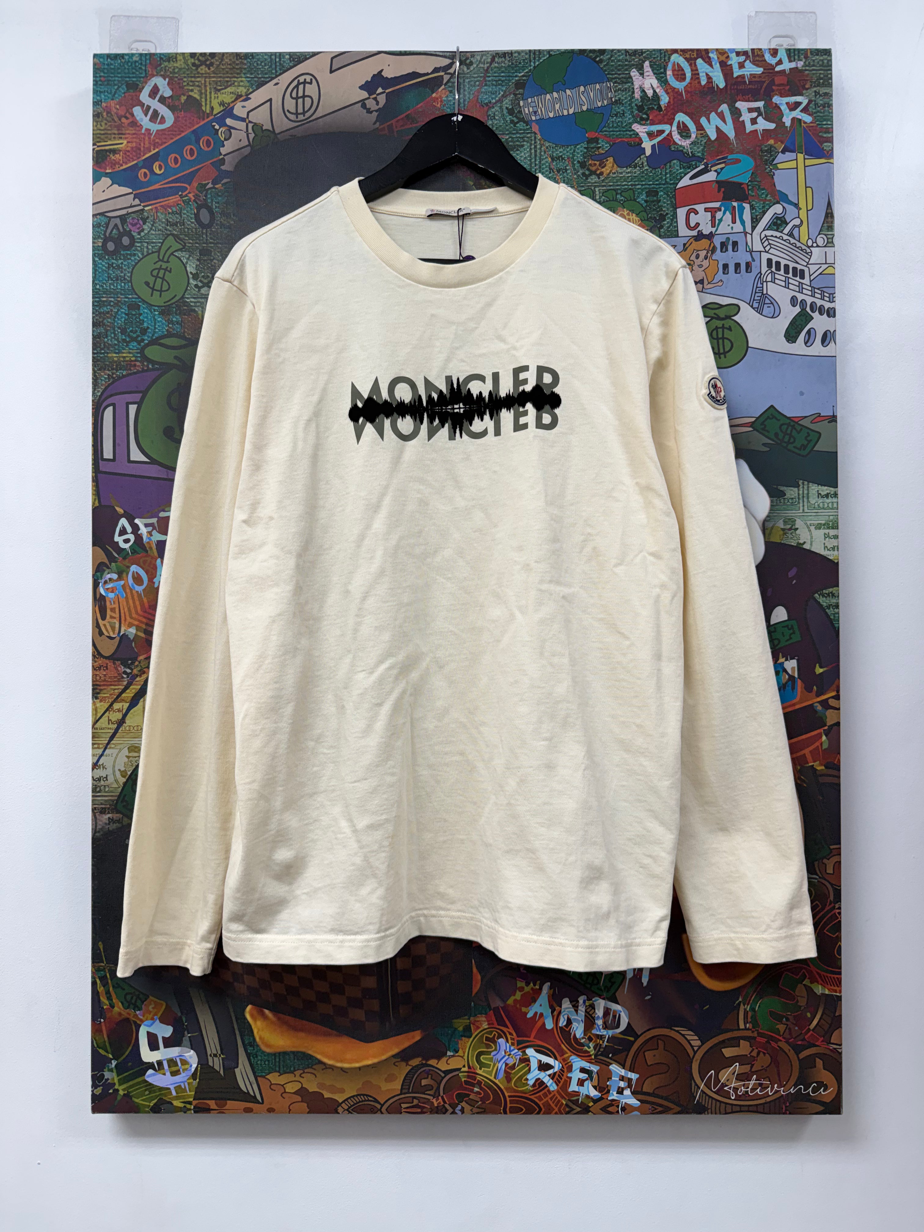 Moncler Cream Black Chest Logo Long Sleeve