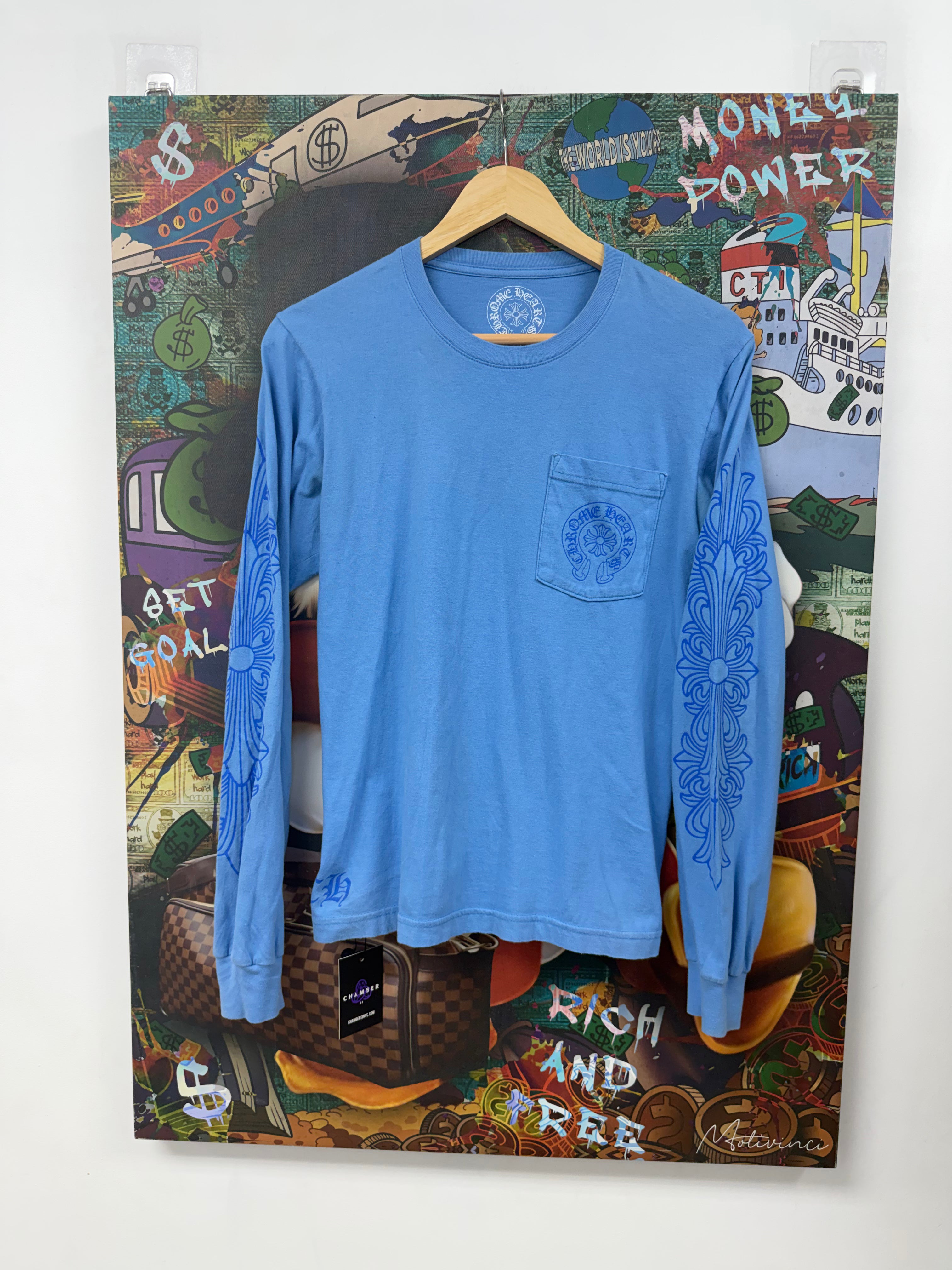 Chrome Hearts Blue Miami Horseshoe Floral Long Sleeve