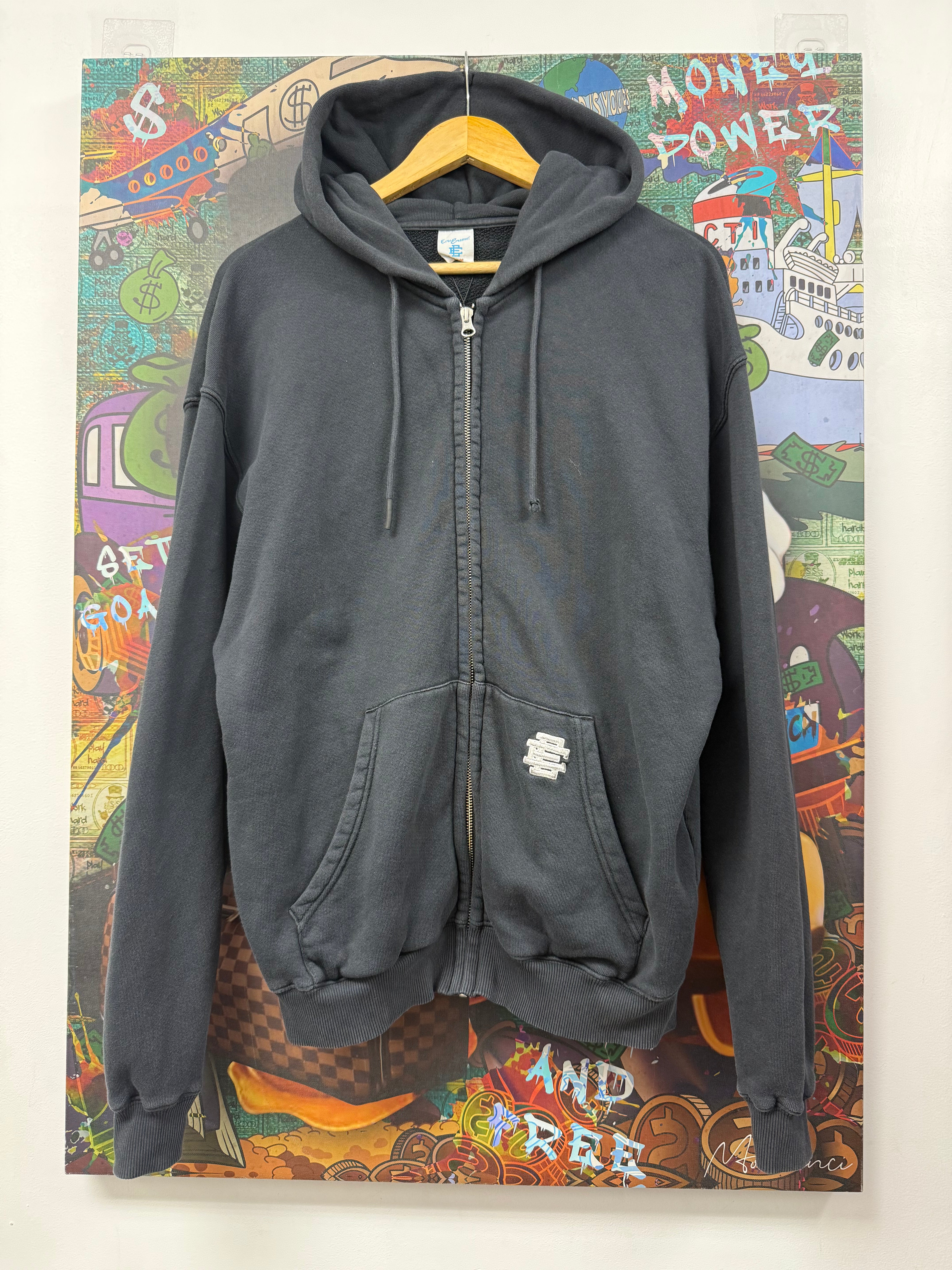 Eric Emanuel Black Silver Logo Zip Up Hoodie
