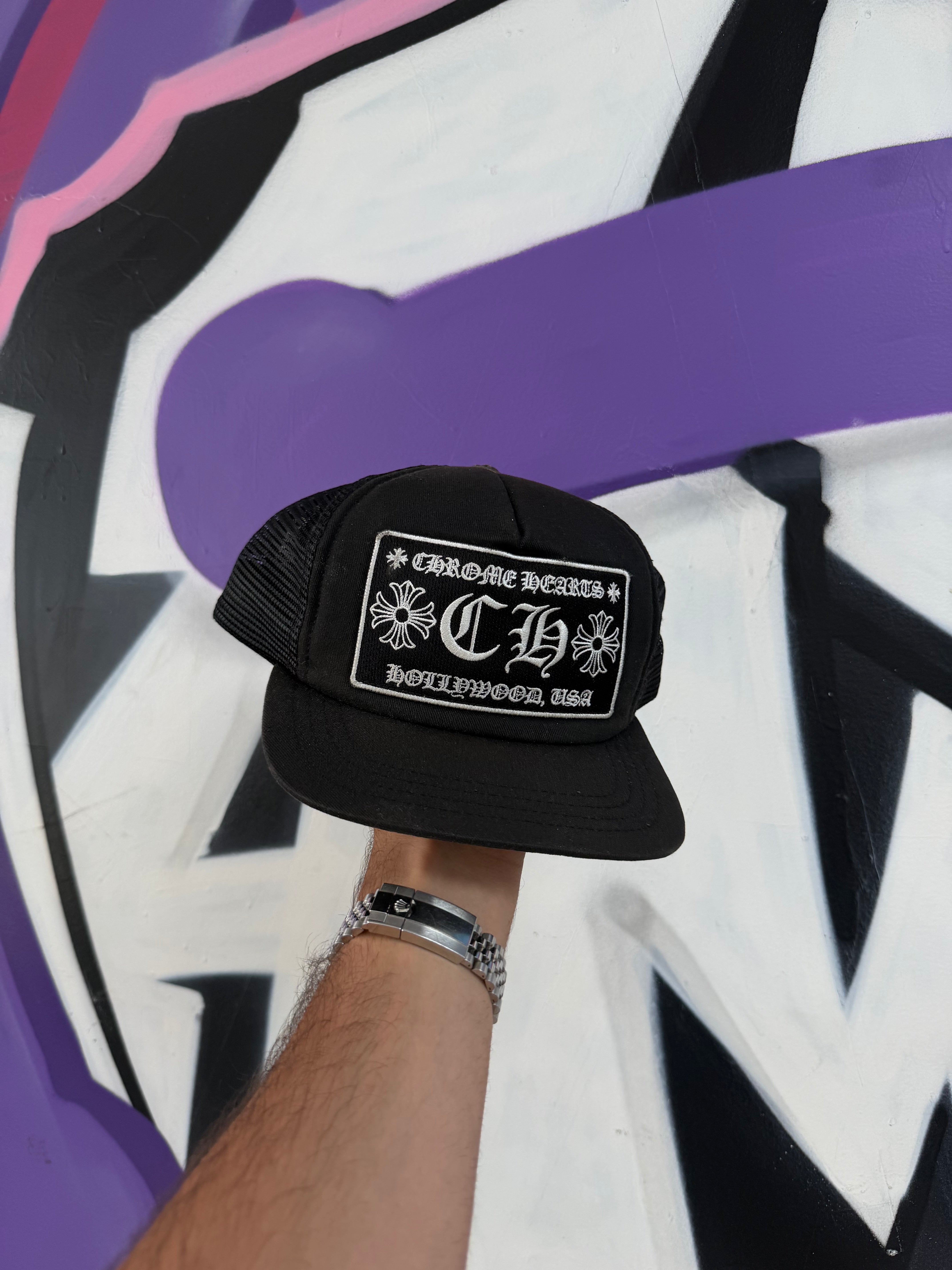 Chrome Hearts Black CH Hollywood Trucker Hat