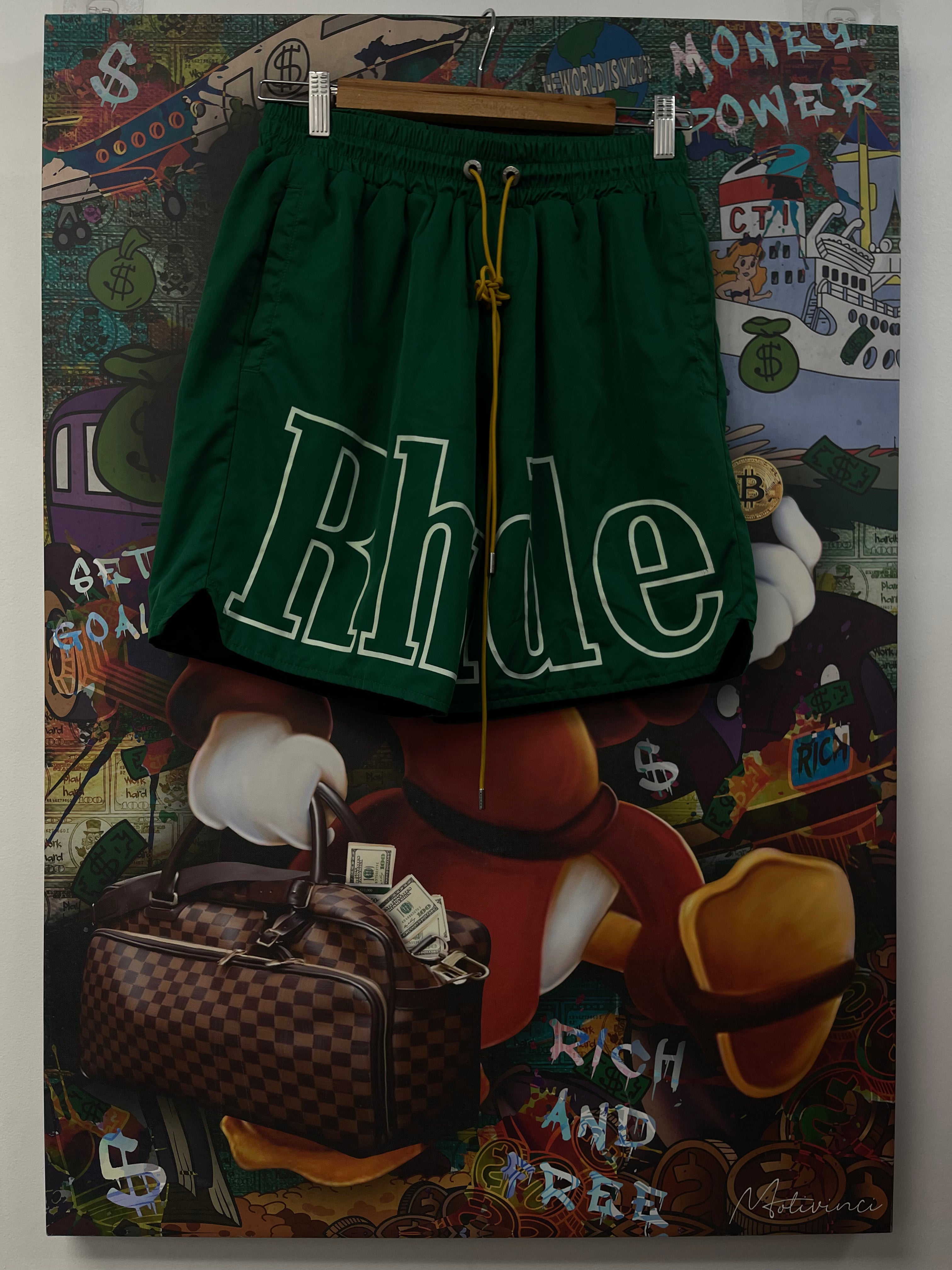 Rhude Green Core Logo Swim Trunks