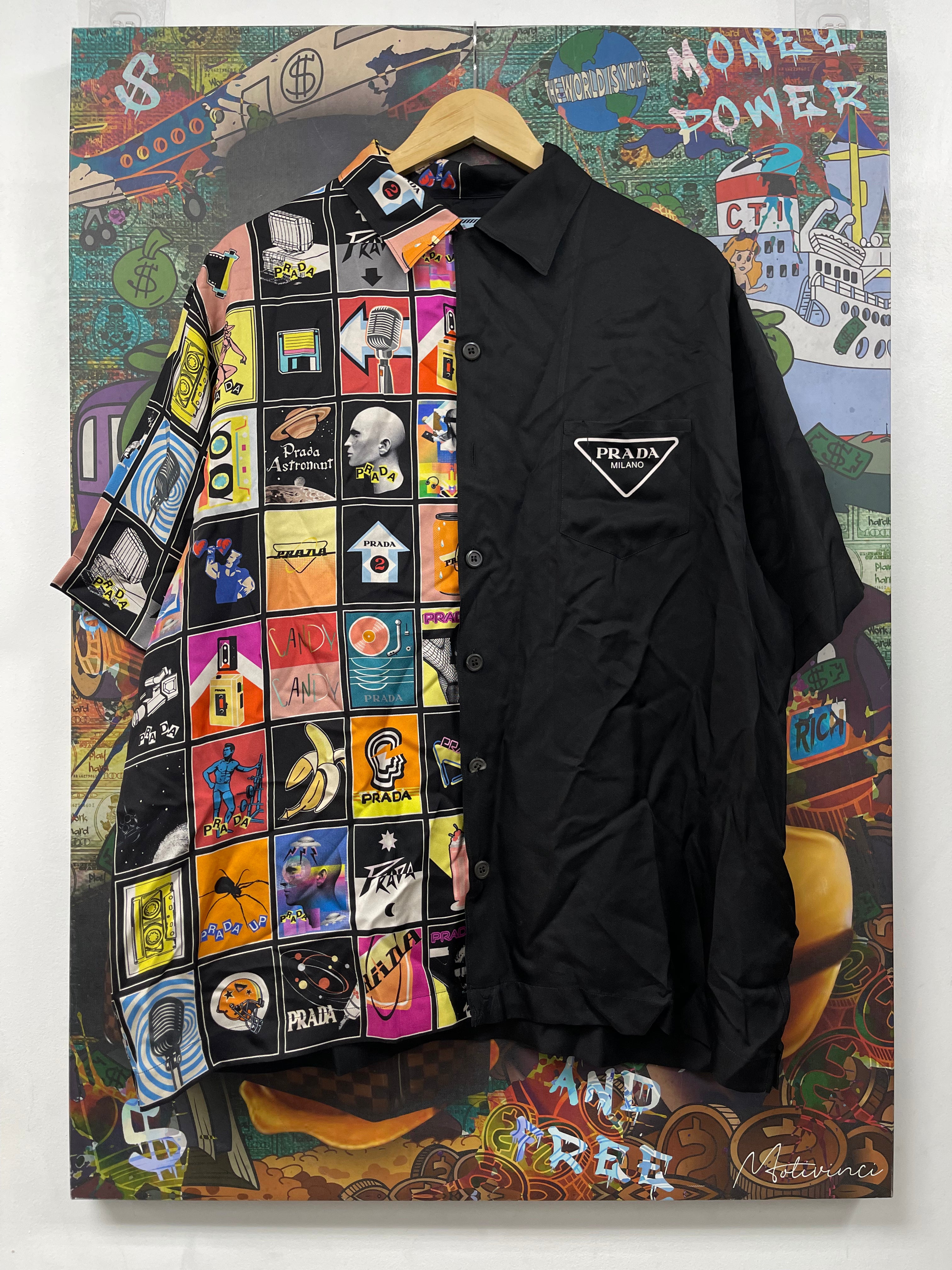 Prada Black Multi Double Match Silk Button Up