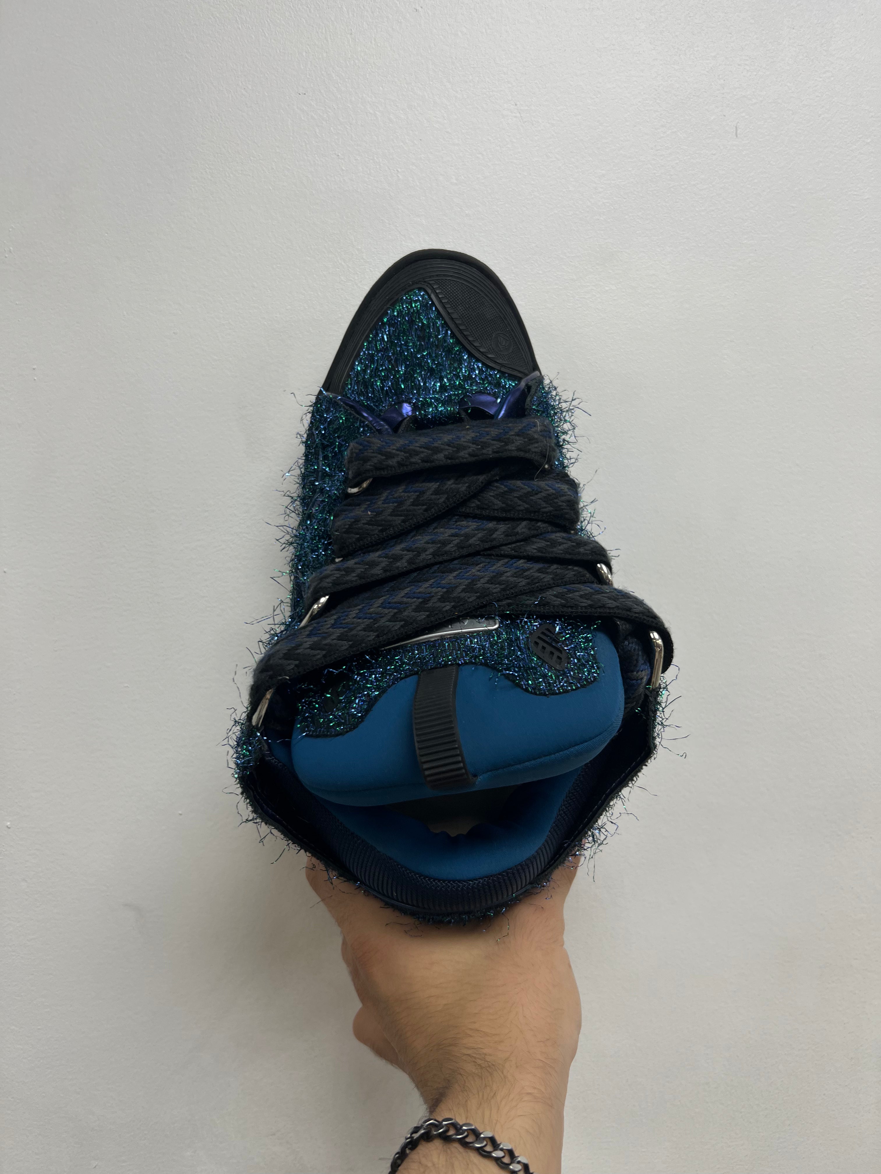 Lanvin Blue Glitter Curb Sneakers