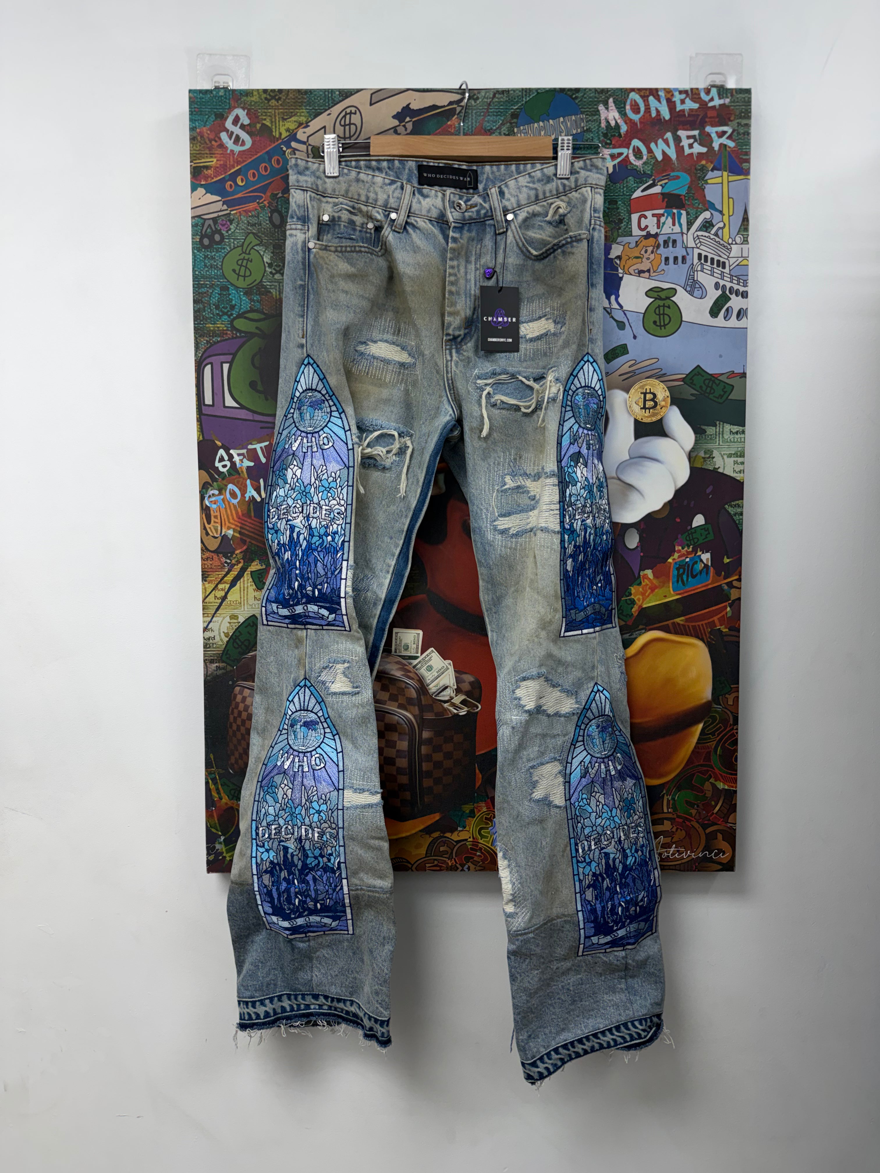 Who Decides War Light Wash Blue Ice Stained Glass Jeans