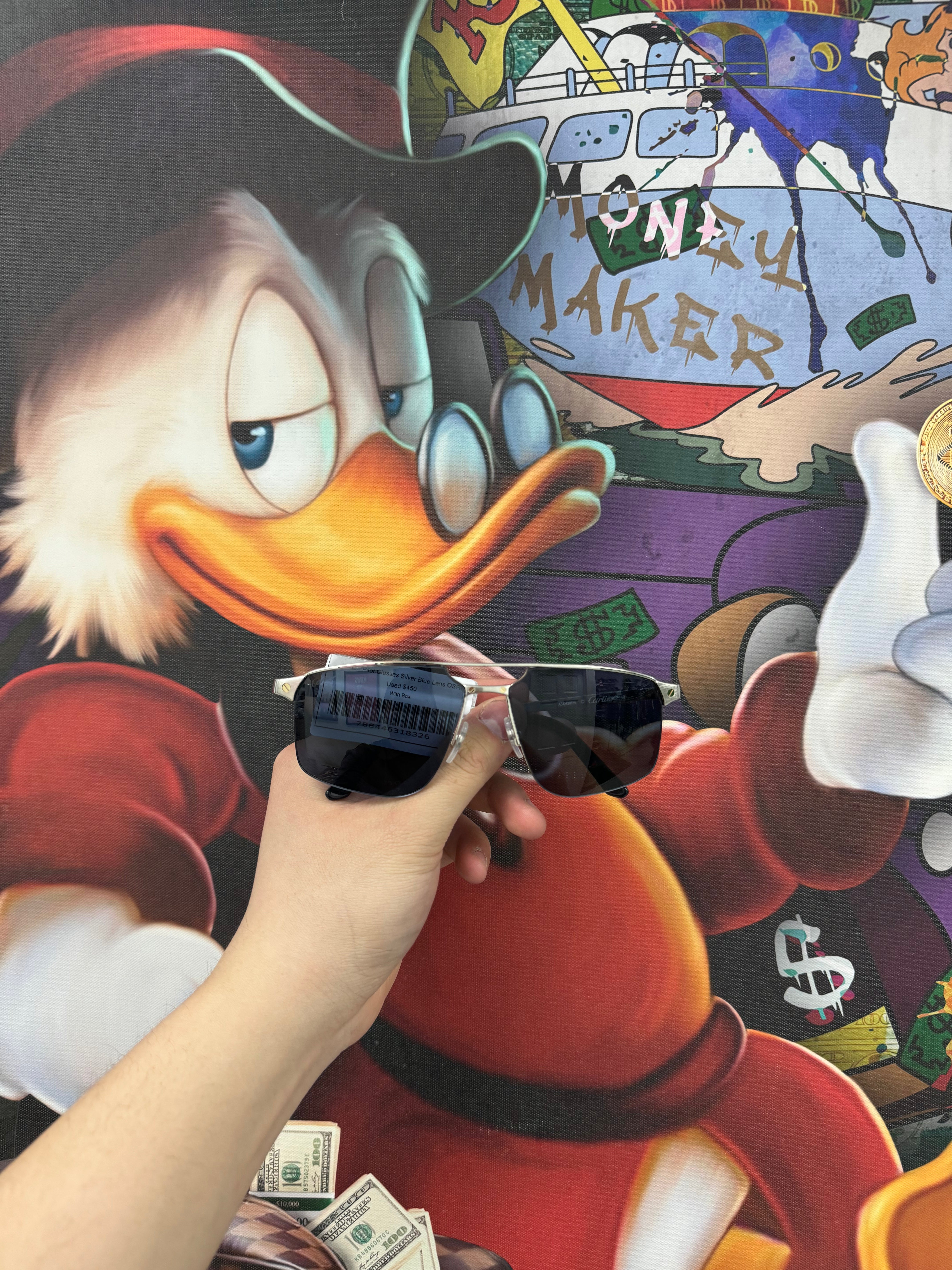 Cartier Pilot Glasses Silver Blue Lens Used OSFM With Box