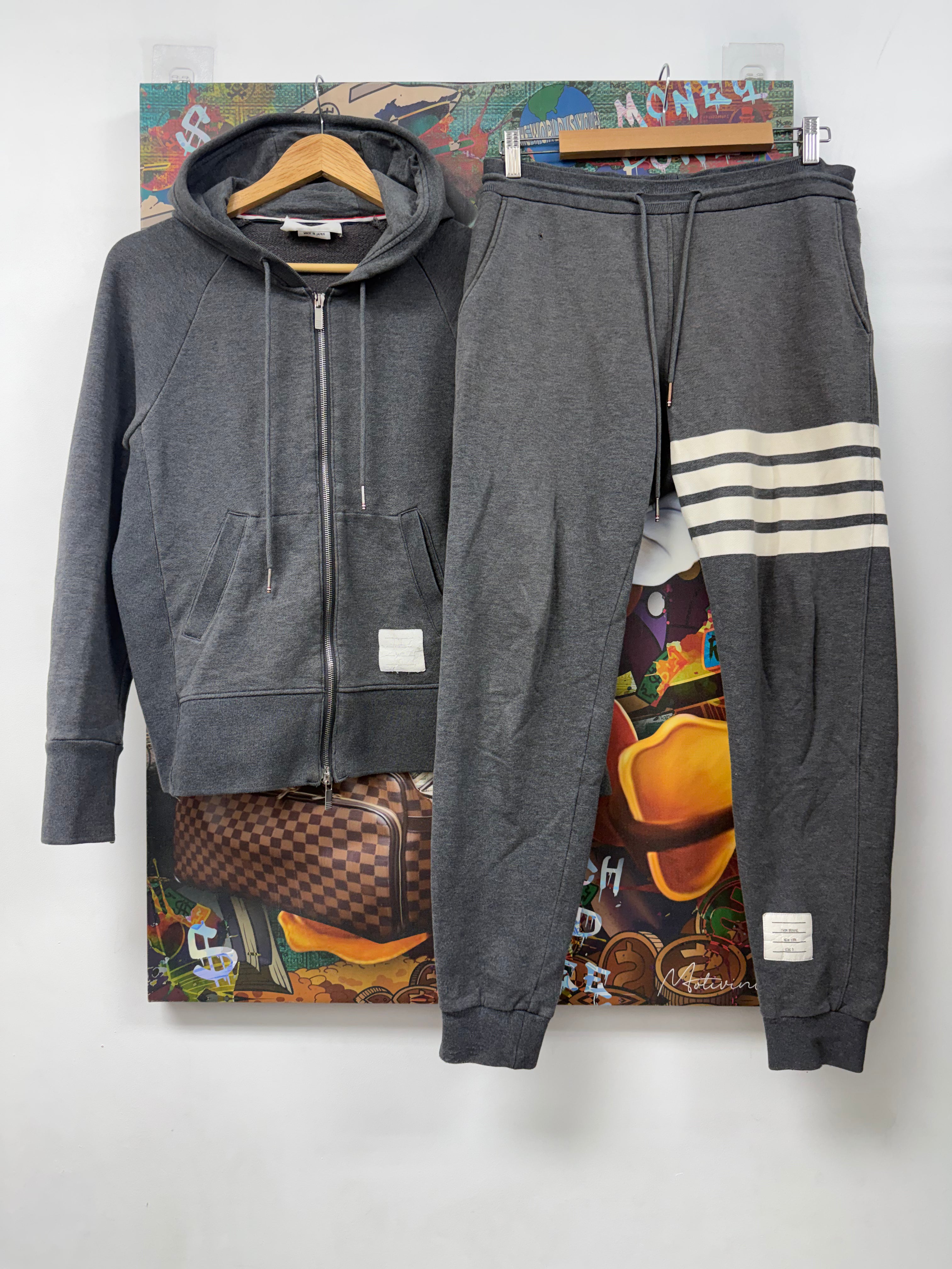 Thom Browne Charcoal Grey White 4 Bar (Fits Small) Sweatsuit